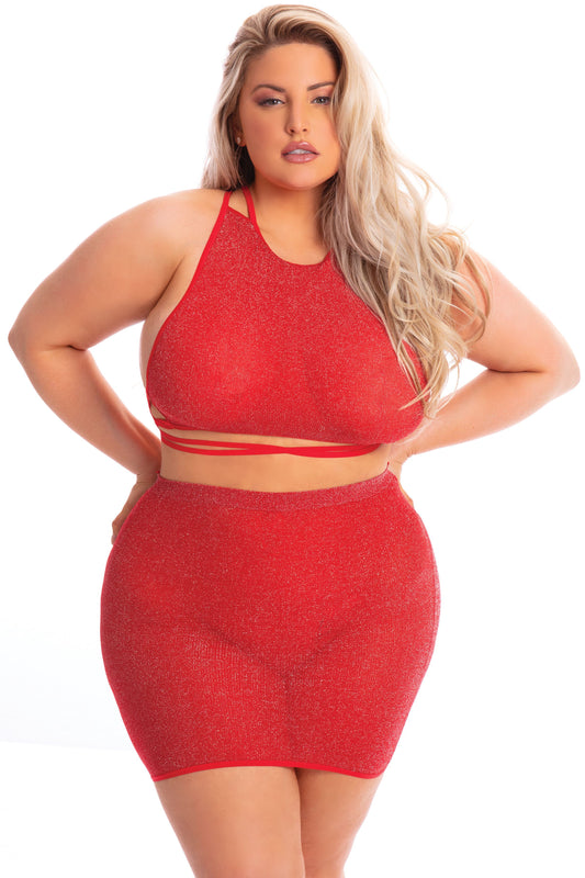 pl23075x Pink Lipstick Exotic Dancewear bedroom wear lipstick midnight sun 2pc skirt set