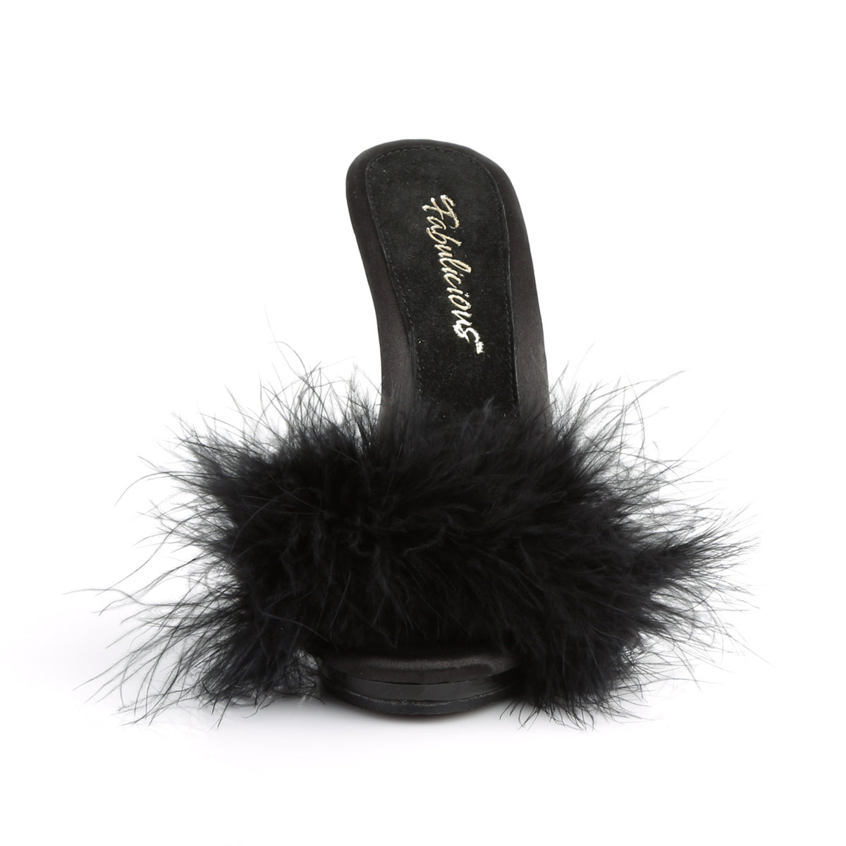 POISE-501F Fabulicious Black Satin-Marabou Fur/Black Shoes [Sexy Shoes]