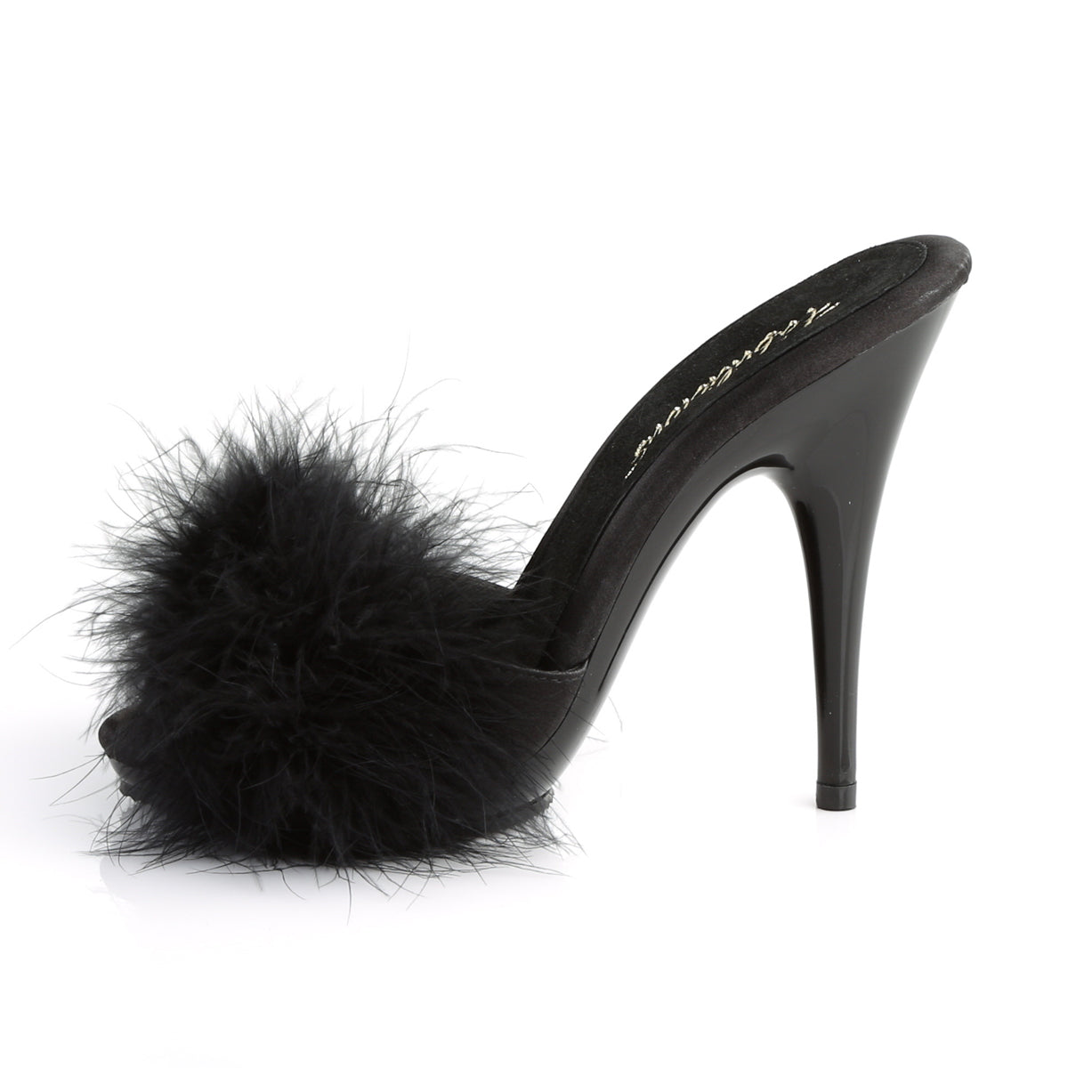 POISE-501F Fabulicious Black Satin-Marabou Fur/Black Shoes [Sexy Shoes]