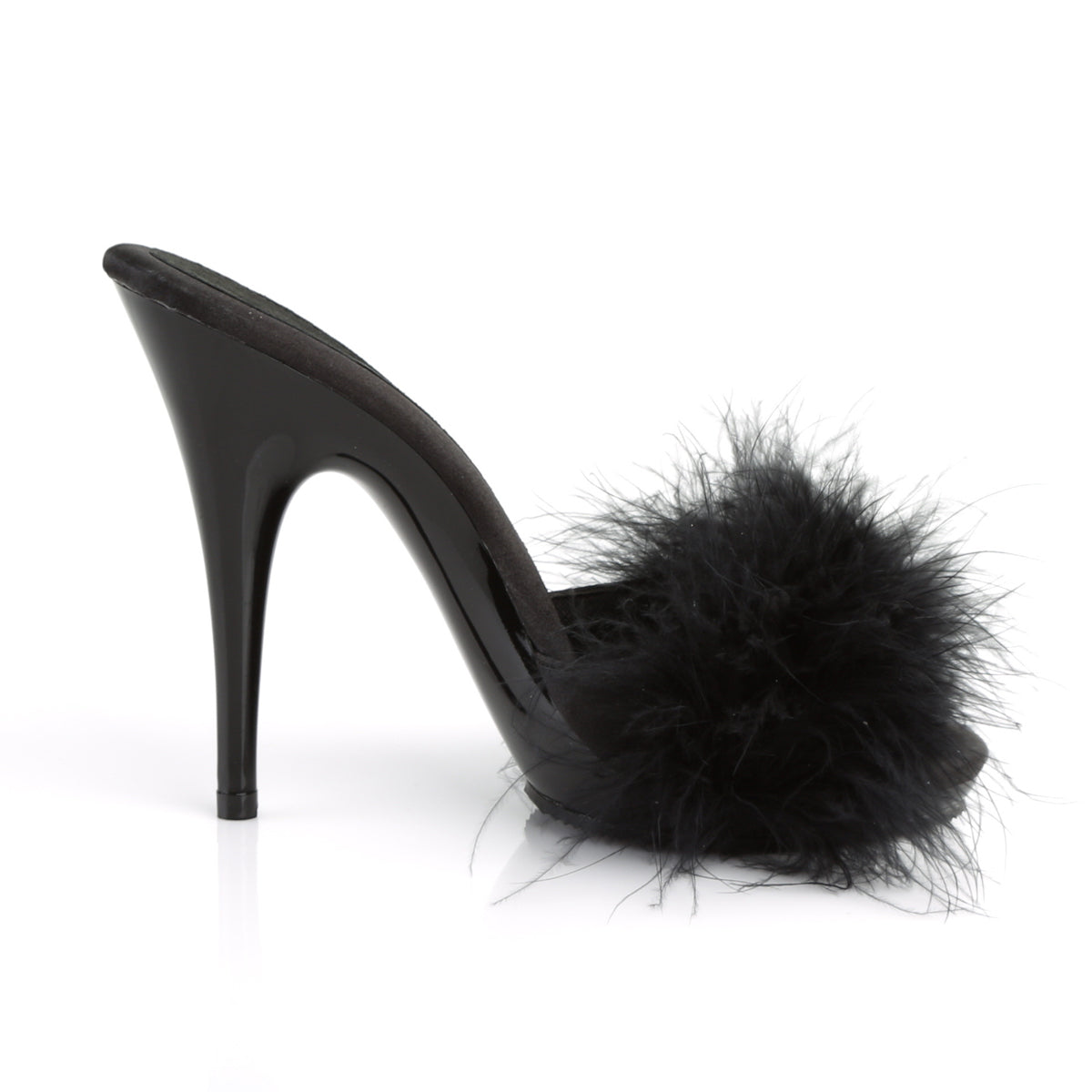 POISE-501F Fabulicious Black Satin-Marabou Fur/Black Shoes [Sexy Shoes]