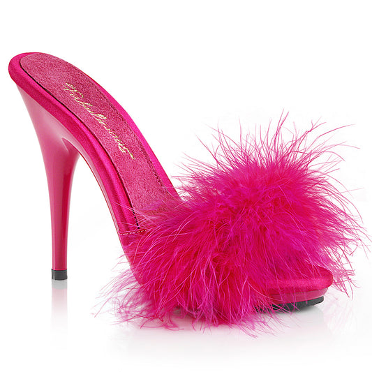 POISE-501F Exotic Dancing Fabulicious Shoes H. Pink Satin-Marabou Fur/H. Pink