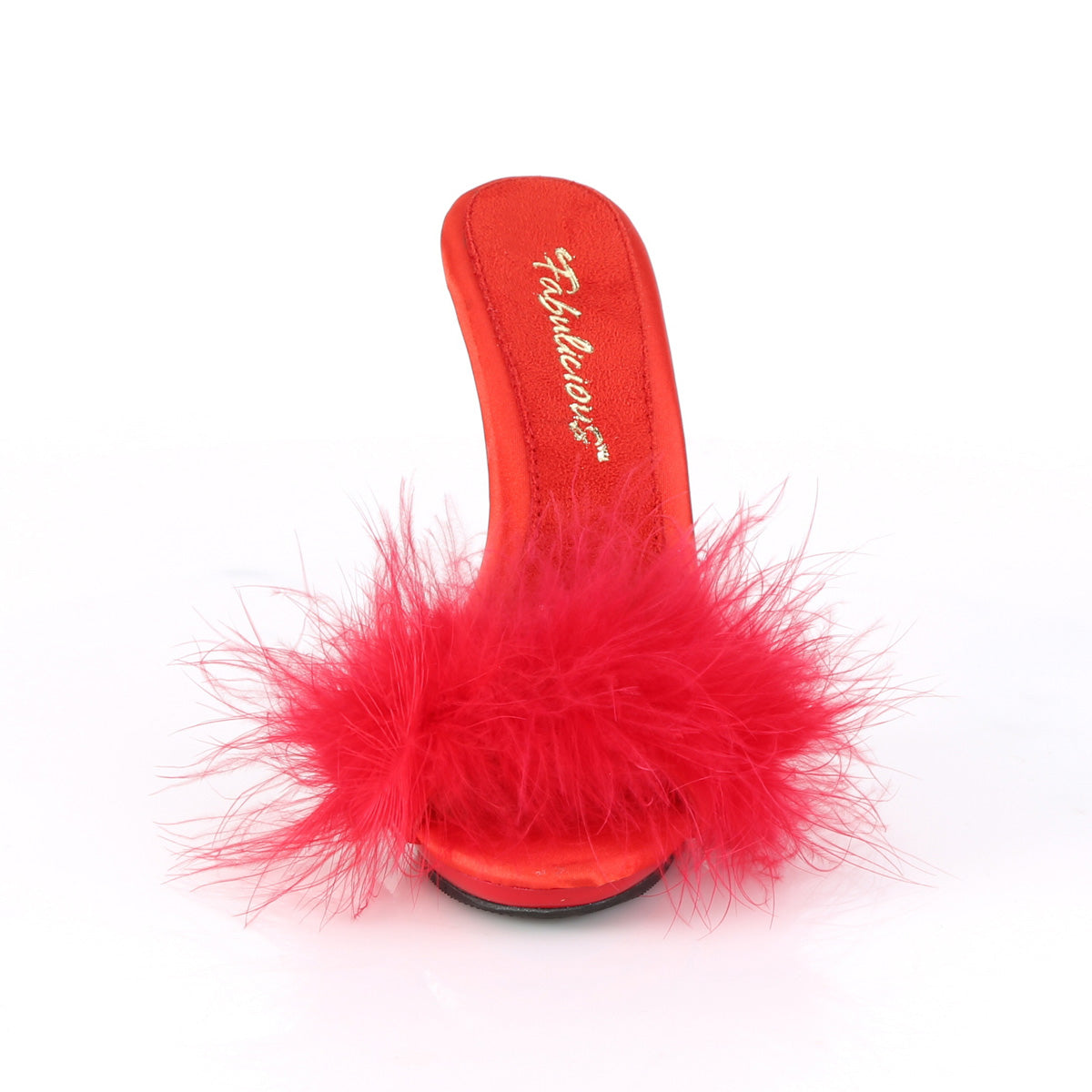 POISE-501F Fabulicious Red Satin-Marabou Fur/Red Shoes [Sexy Shoes]