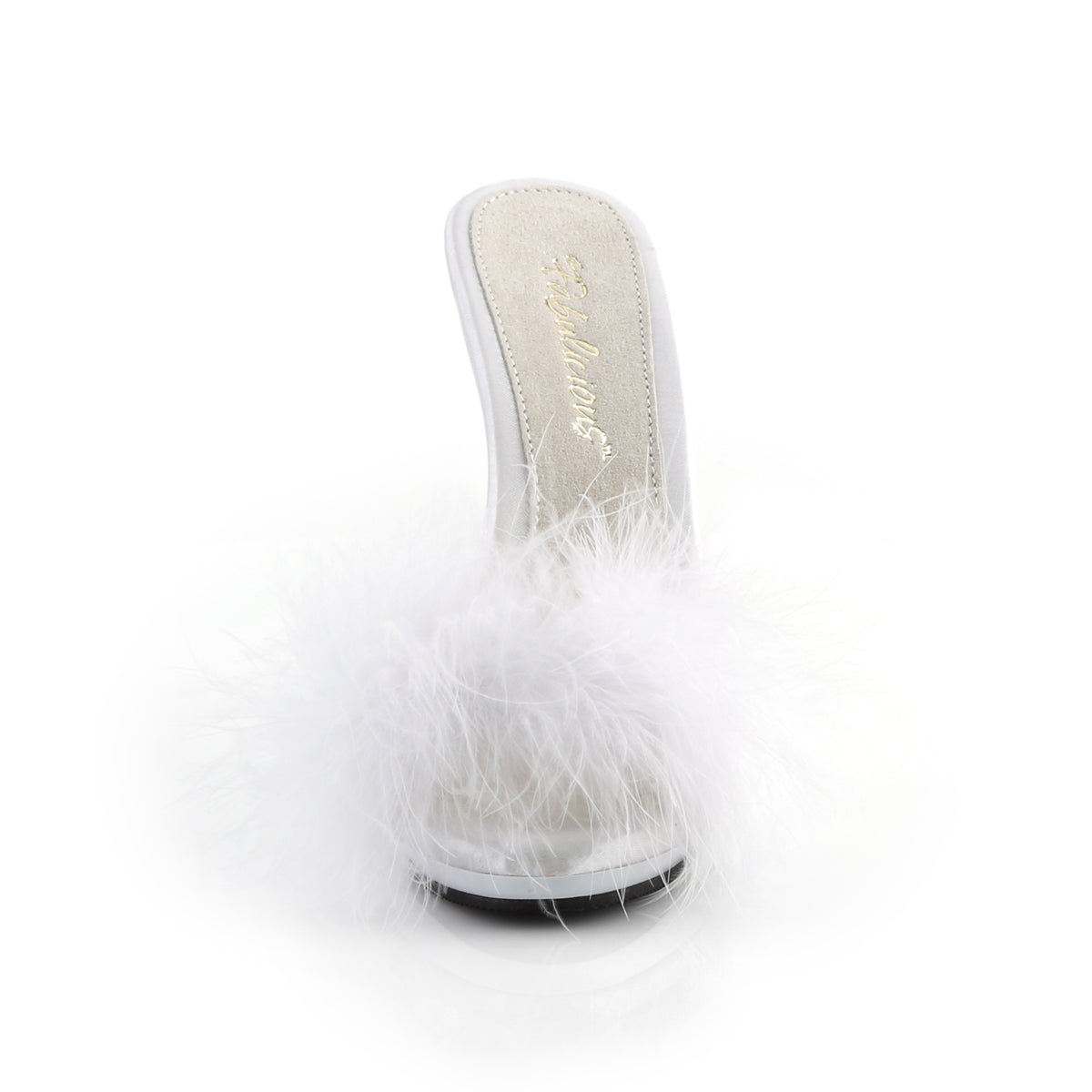 POISE-501F Fabulicious White Satin-Marabou Fur/White Shoes [Sexy Shoes]