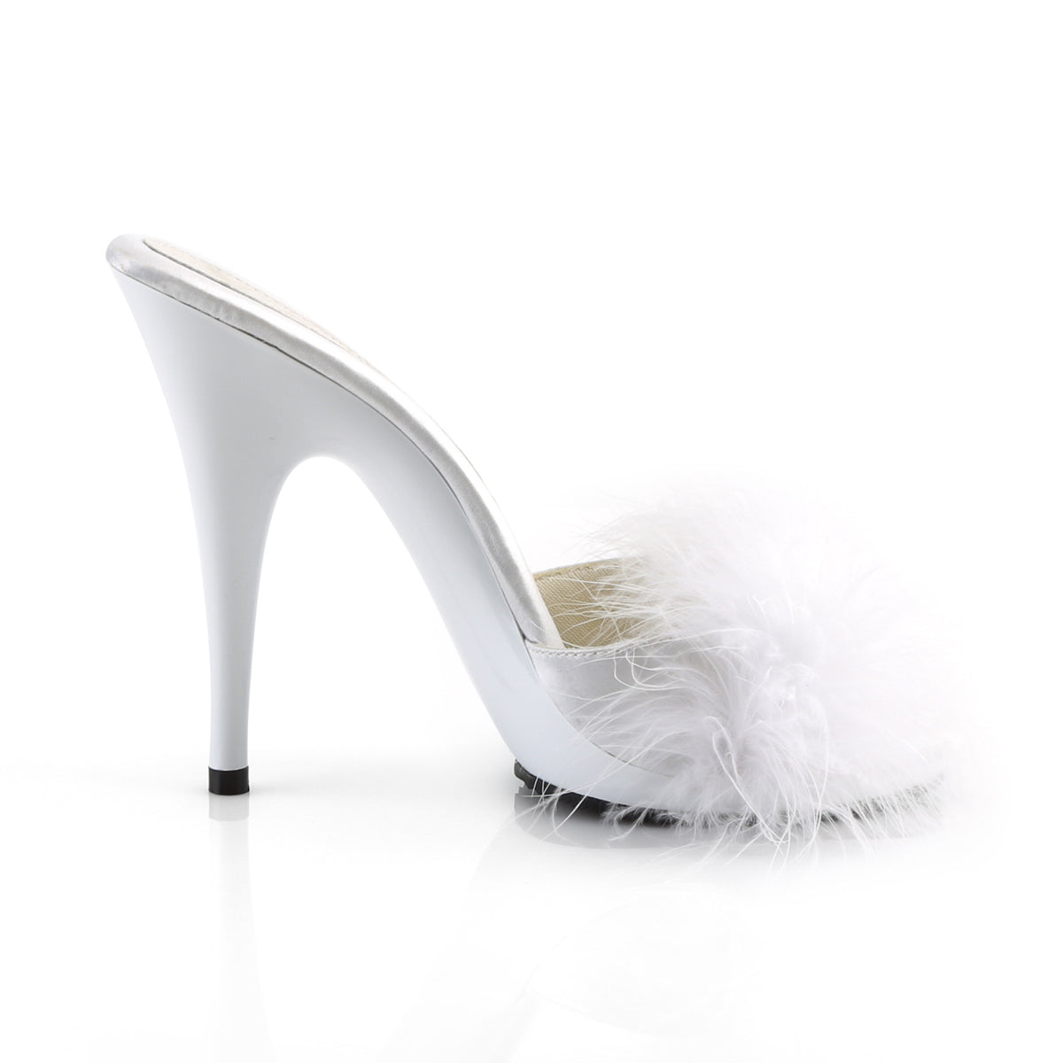 POISE-501F Fabulicious White Satin-Marabou Fur/White Shoes [Sexy Shoes]