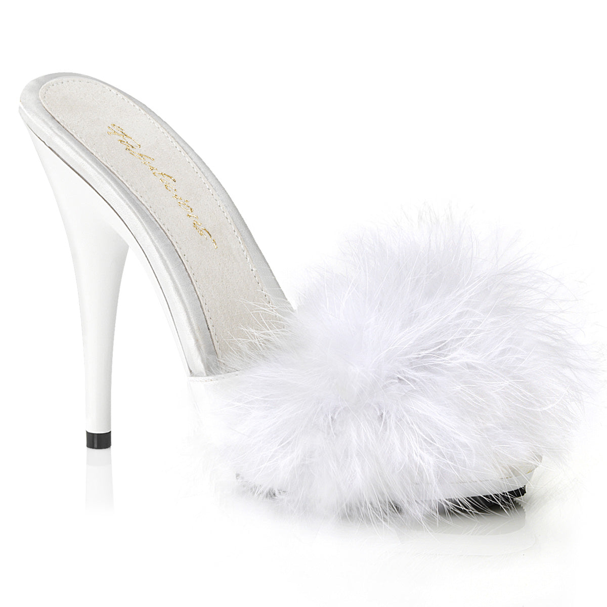 POISE-501F Exotic Dancing Fabulicious Shoes Wht Satin-Marabou Fur/Wht