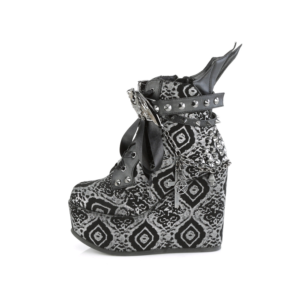 POISON-107 Demonia Black-Silver Faux Nubuck Leather Women's Ankle Boots [Alternative Footwear]