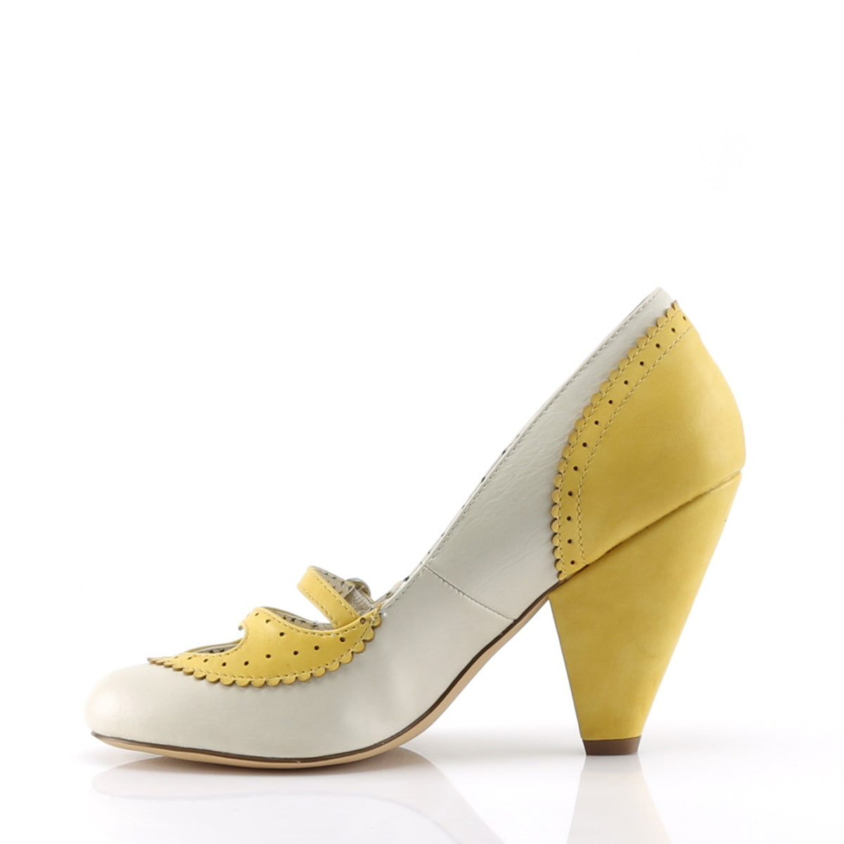 POPPY-18 Pin Up Couture Yellow-Cream Faux Leather Single Soles [Retro Glamour Shoes]