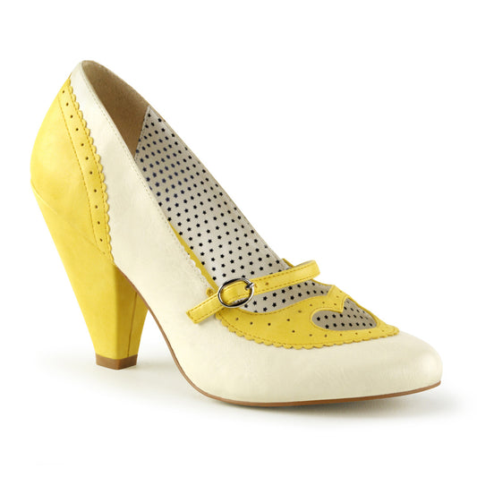POPPY-18 Retro Glamour Pin Up Couture Single Soles Yellow-Cream Faux Leather