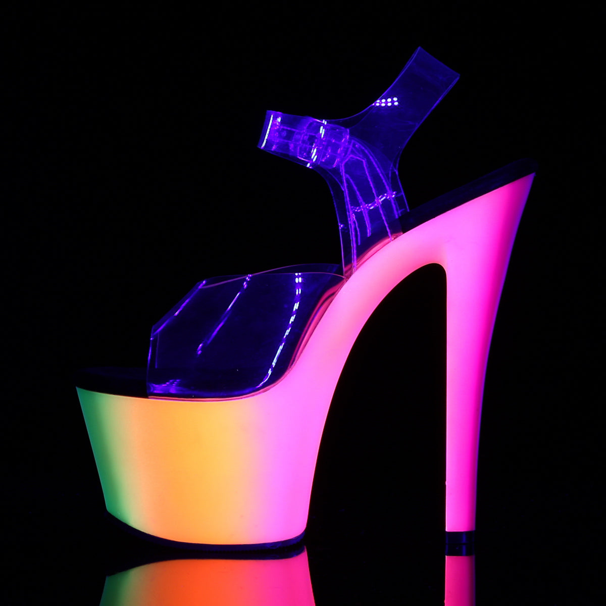 RAINBOW-308UV Pleaser Clear/Neon Multi Platform Shoes [Pole Dancer Shoes]