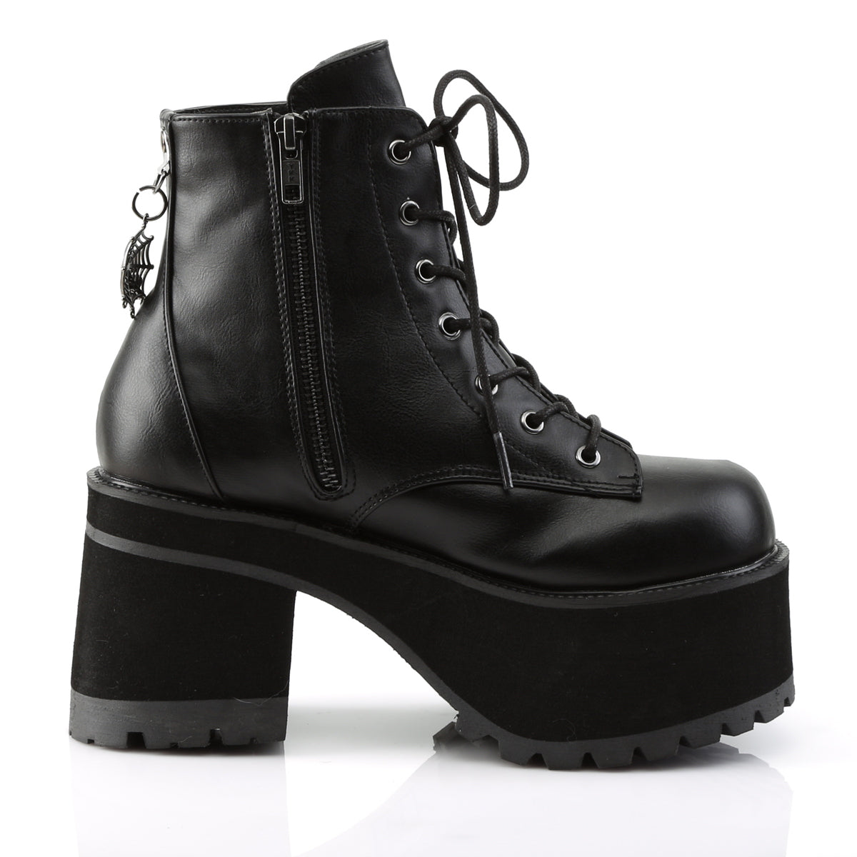 RANGER-105 Demonia Black Vegan Leather Women's Ankle Boots [Demonia Cult Alternative Footwear]