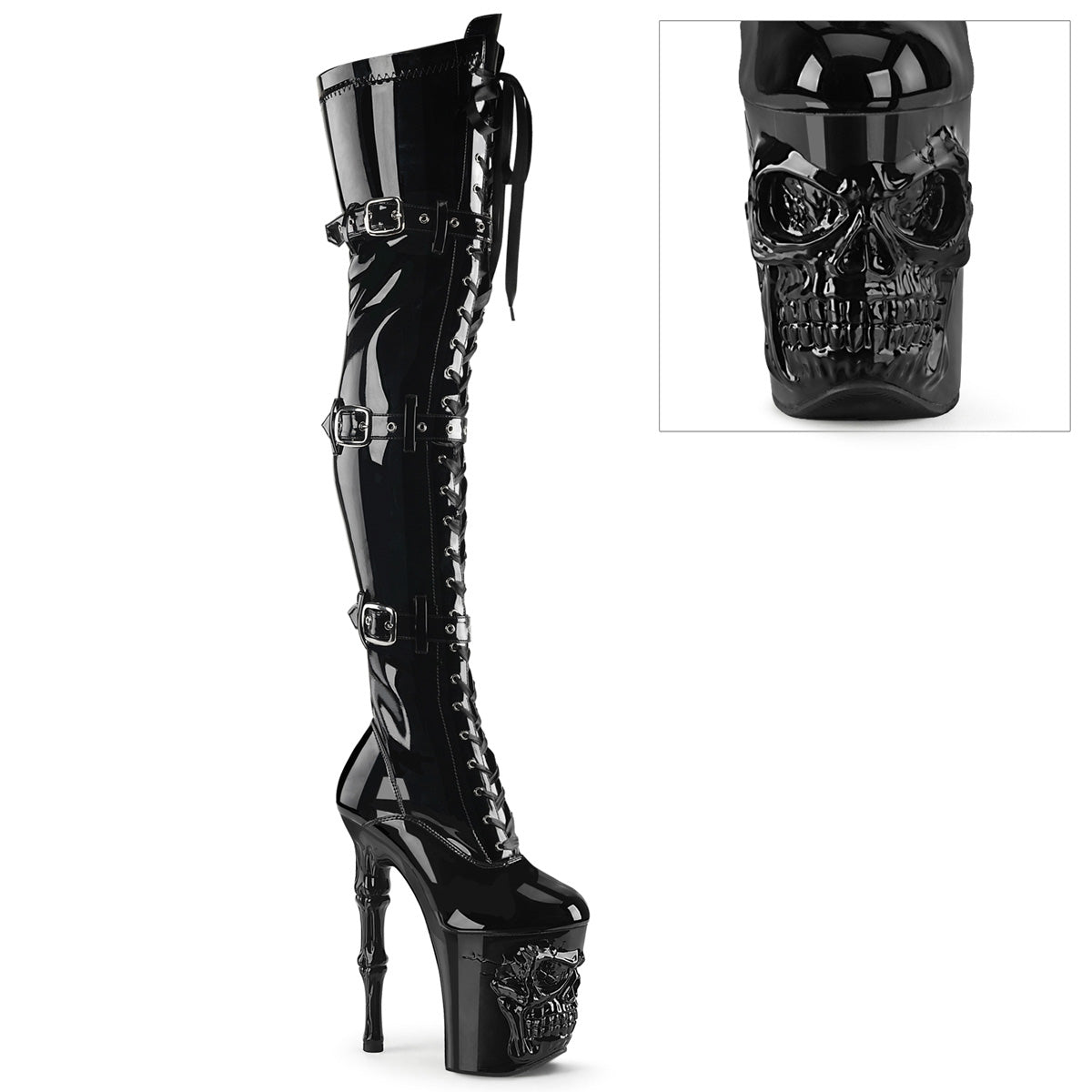 RAPTURE-3028 Strippers Heels Pleaser Platforms (Exotic Dancing) Blk Str. Pat/Blk