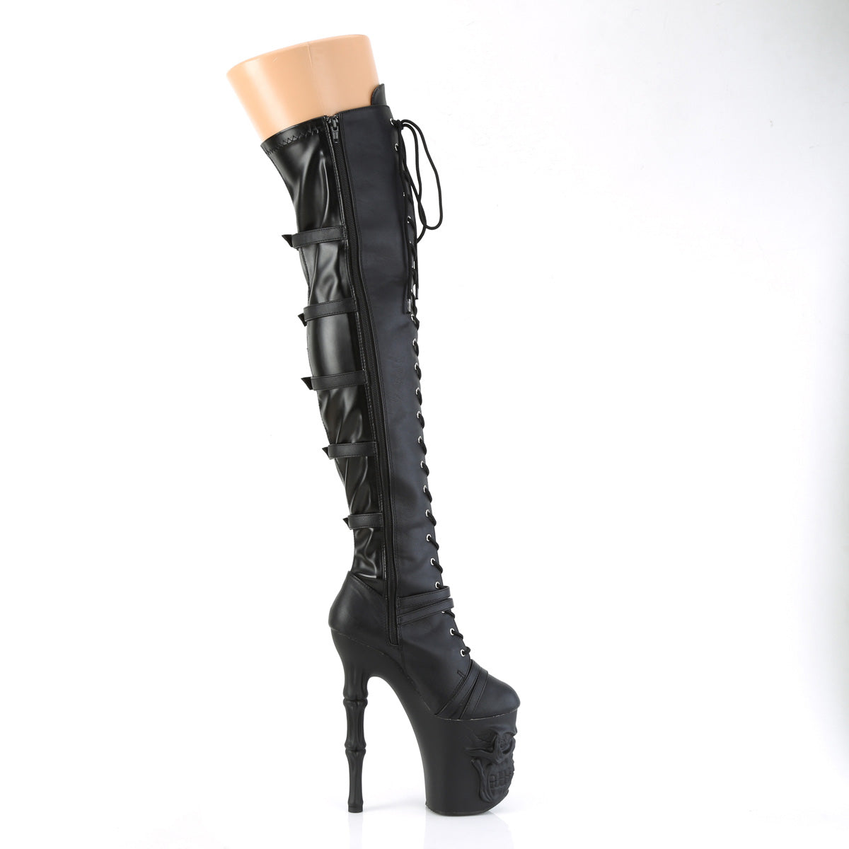 RAPTURE-3045 Pleaser Black Faux Leather-Stretch.Faux Leather/Black Matte Platform Shoes [Thigh boots]