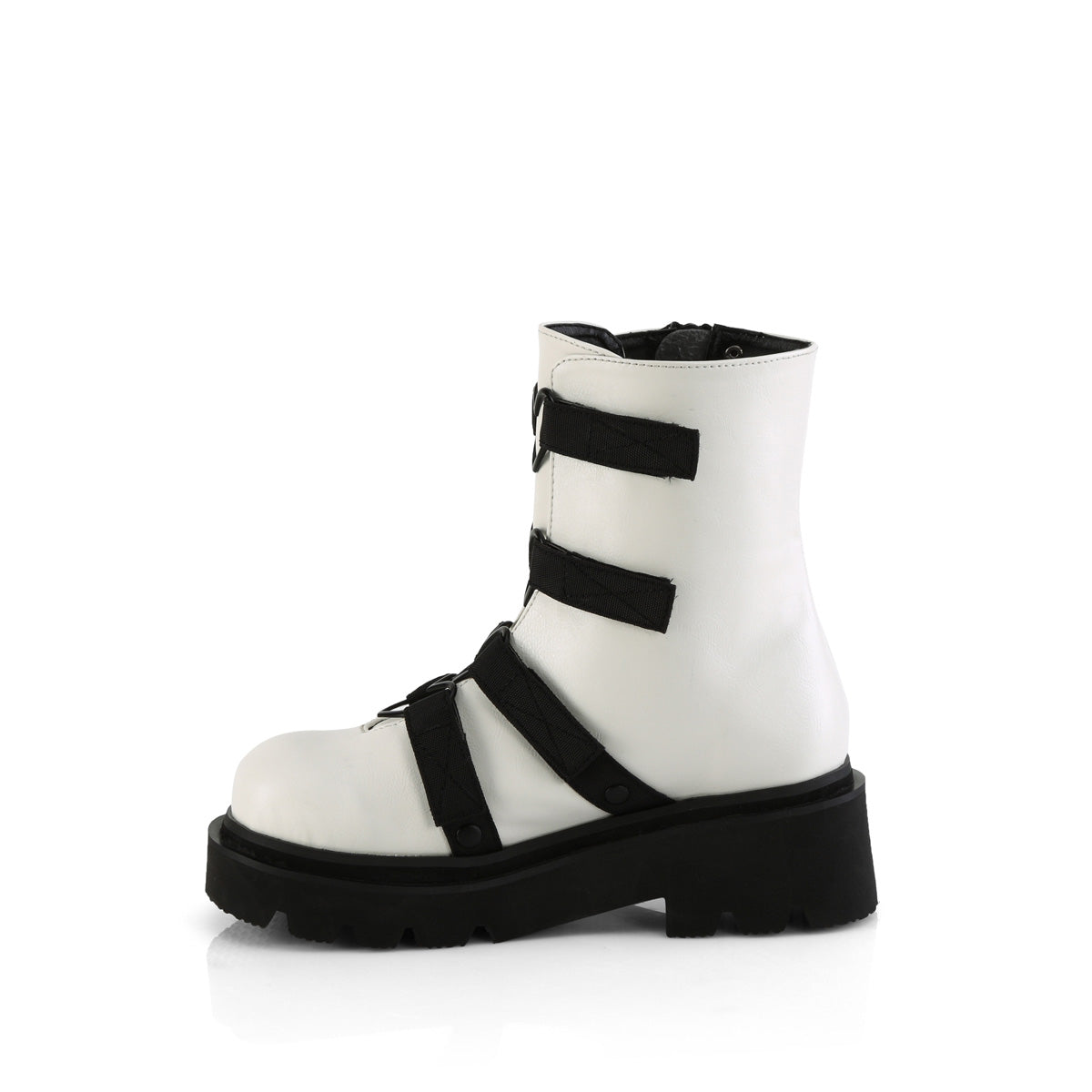 RENEGADE-50 Demonia White Vegan Leather-Nylon Women's Ankle Boots [Demonia Cult Alternative Footwear]