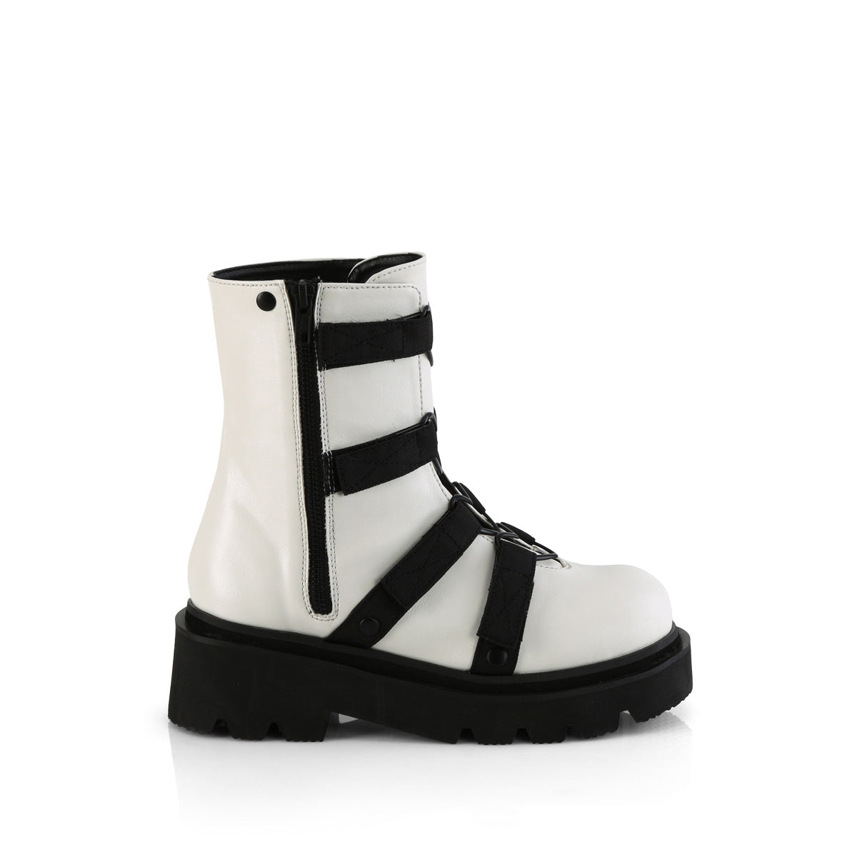 RENEGADE-50 Demonia White Vegan Leather-Nylon Women's Ankle Boots [Demonia Cult Alternative Footwear]