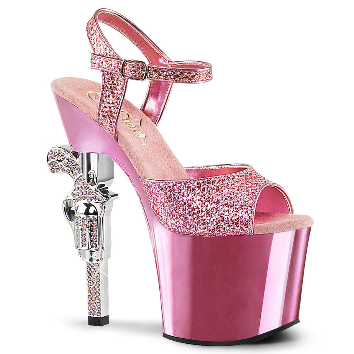 REVOLVER-709G Strippers Heels Pleaser Platforms (Exotic Dancing) B. Pink Multi Gltr/B. Pink Chrome