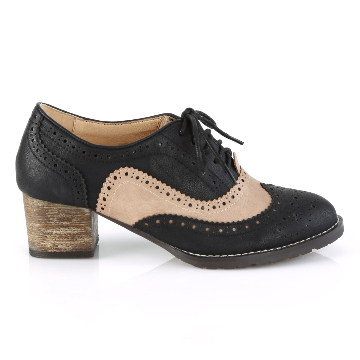 RUSSELL-34 Pin Up Couture Black-Tan Faux Leather Single Soles [Retro Glamour Shoes]