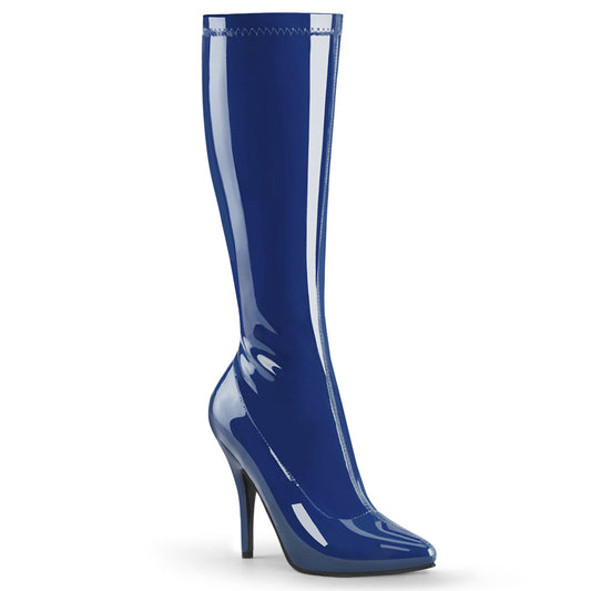 SEDUCE-2000 Pleaser Navy Blue Stretch Patent Platform Shoes [Knee High Boots]