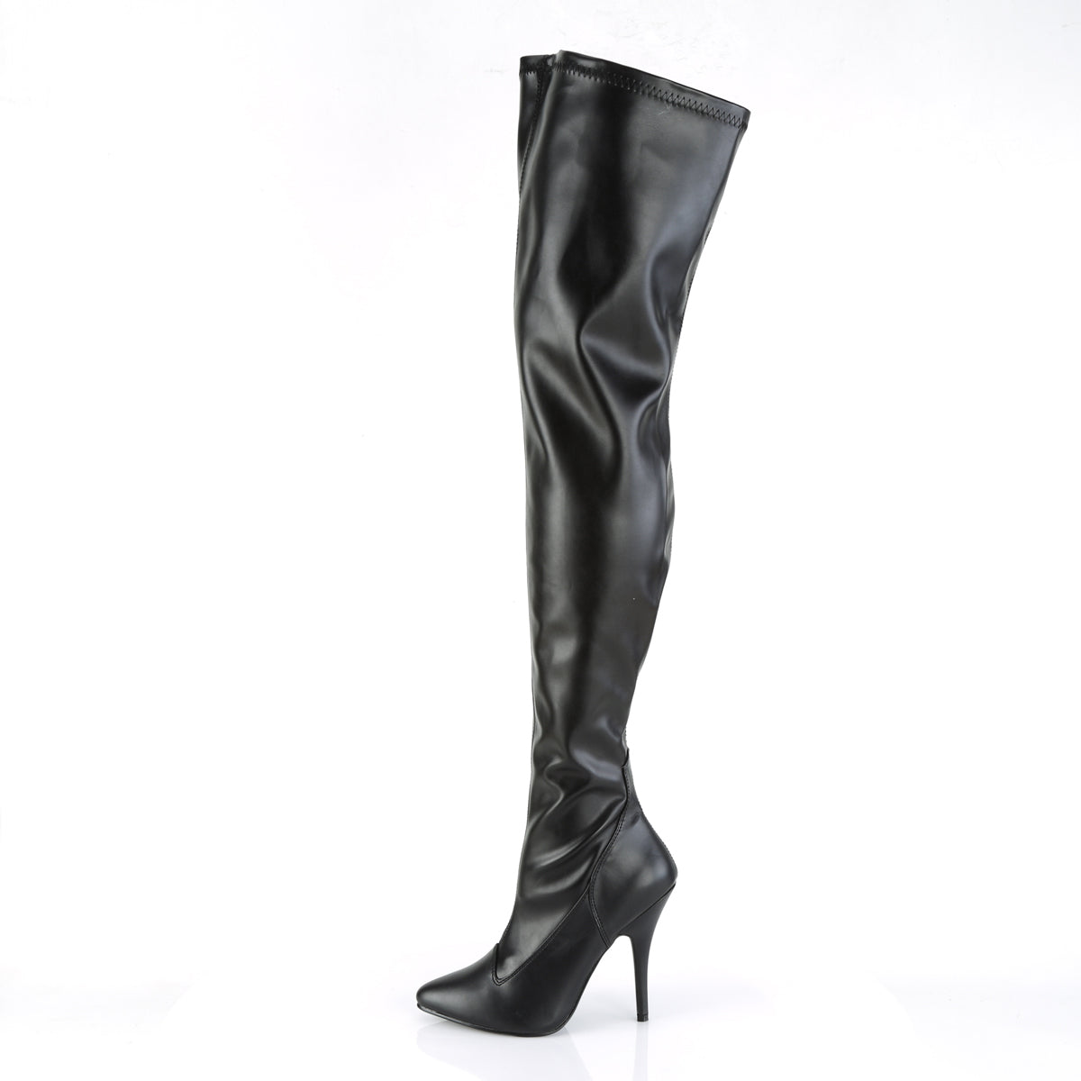 SEDUCE-3000 Pleaser Black Stretch Faux Leather Single Sole Shoes [Thigh High Boots]