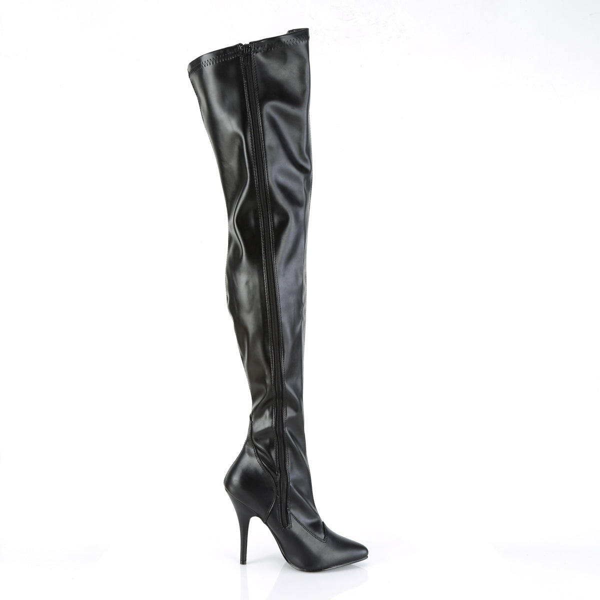 SEDUCE-3000 Pleaser Black Stretch Faux Leather Single Sole Shoes [Thigh High Boots]