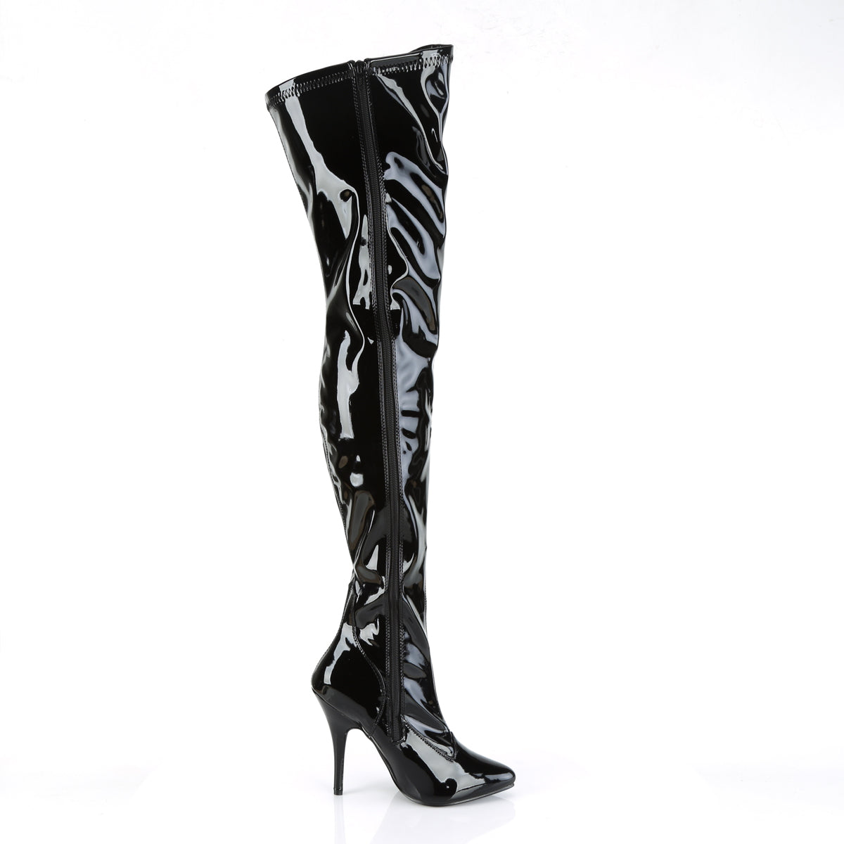 SEDUCE-3000 Pleaser Black Stretch Patent Single Sole Shoes [Thigh High Boots]