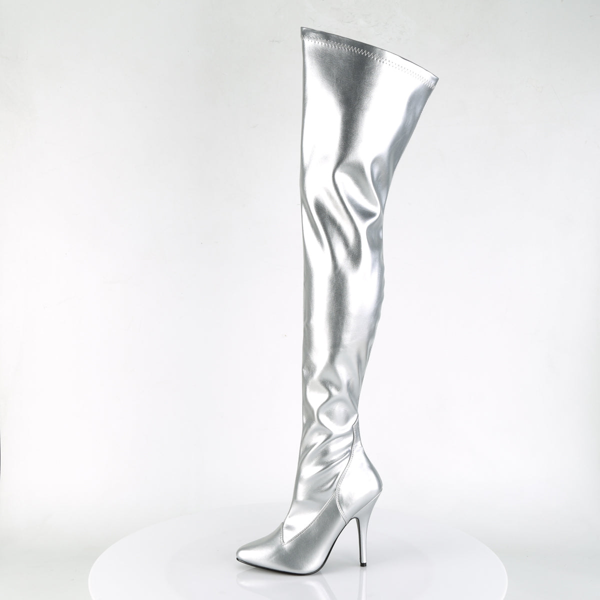 SEDUCE-3000 Pleaser Silver Stretch Faux Leather Single Sole Shoes [Thigh High Boots]