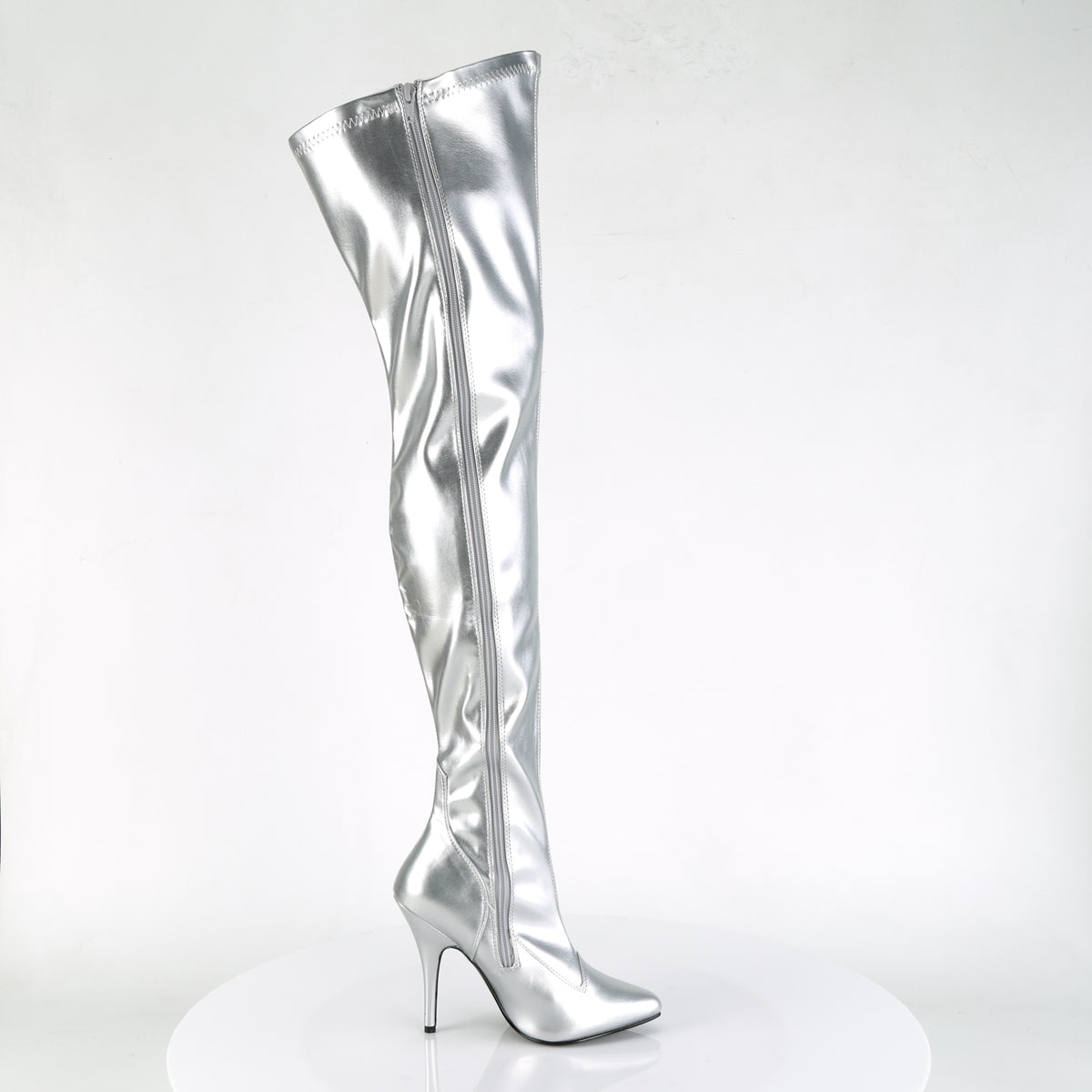 SEDUCE-3000 Pleaser Silver Stretch Faux Leather Single Sole Shoes [Thigh High Boots]