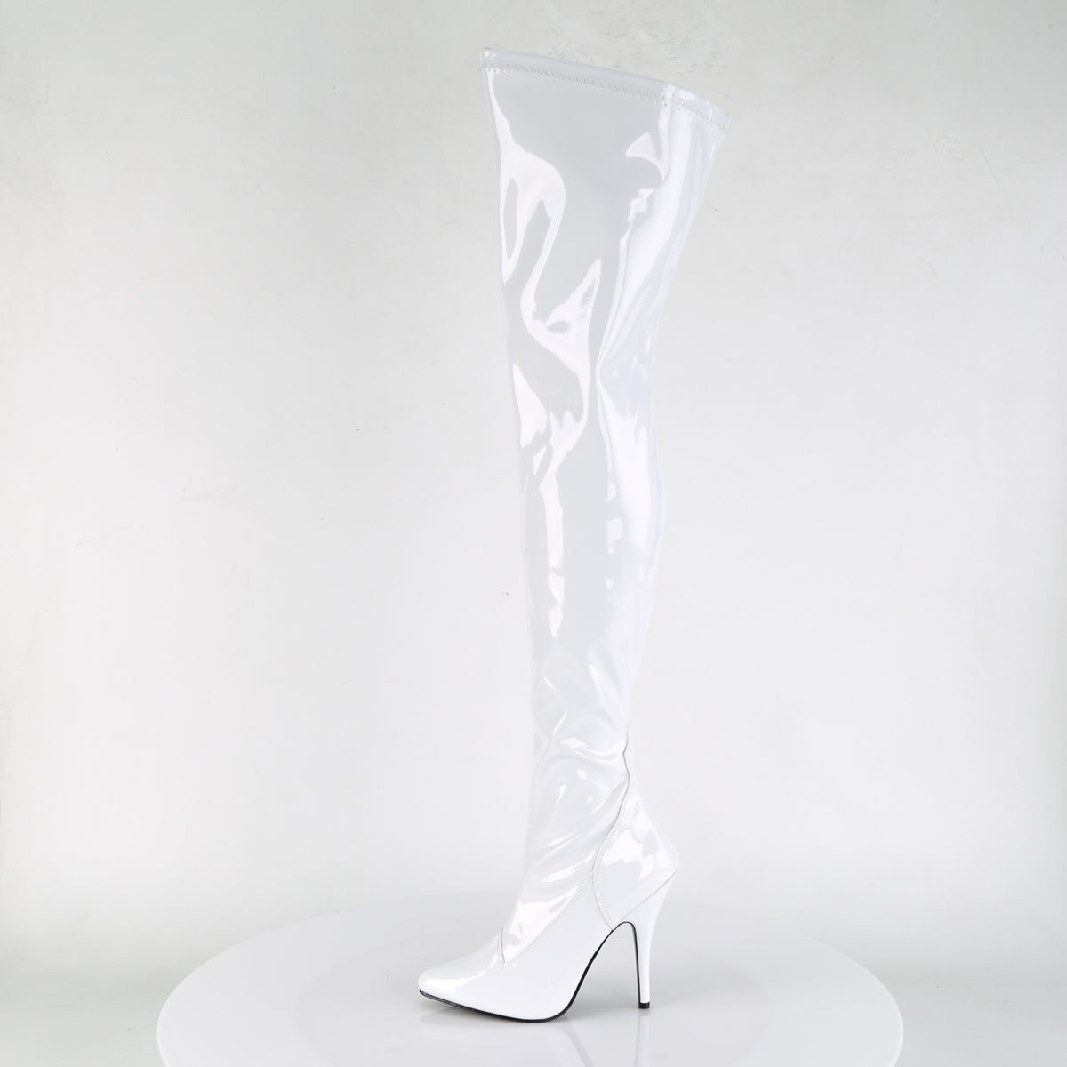 SEDUCE-3000 Pleaser White Stretch Patent Single Sole Shoes [Thigh High Boots]