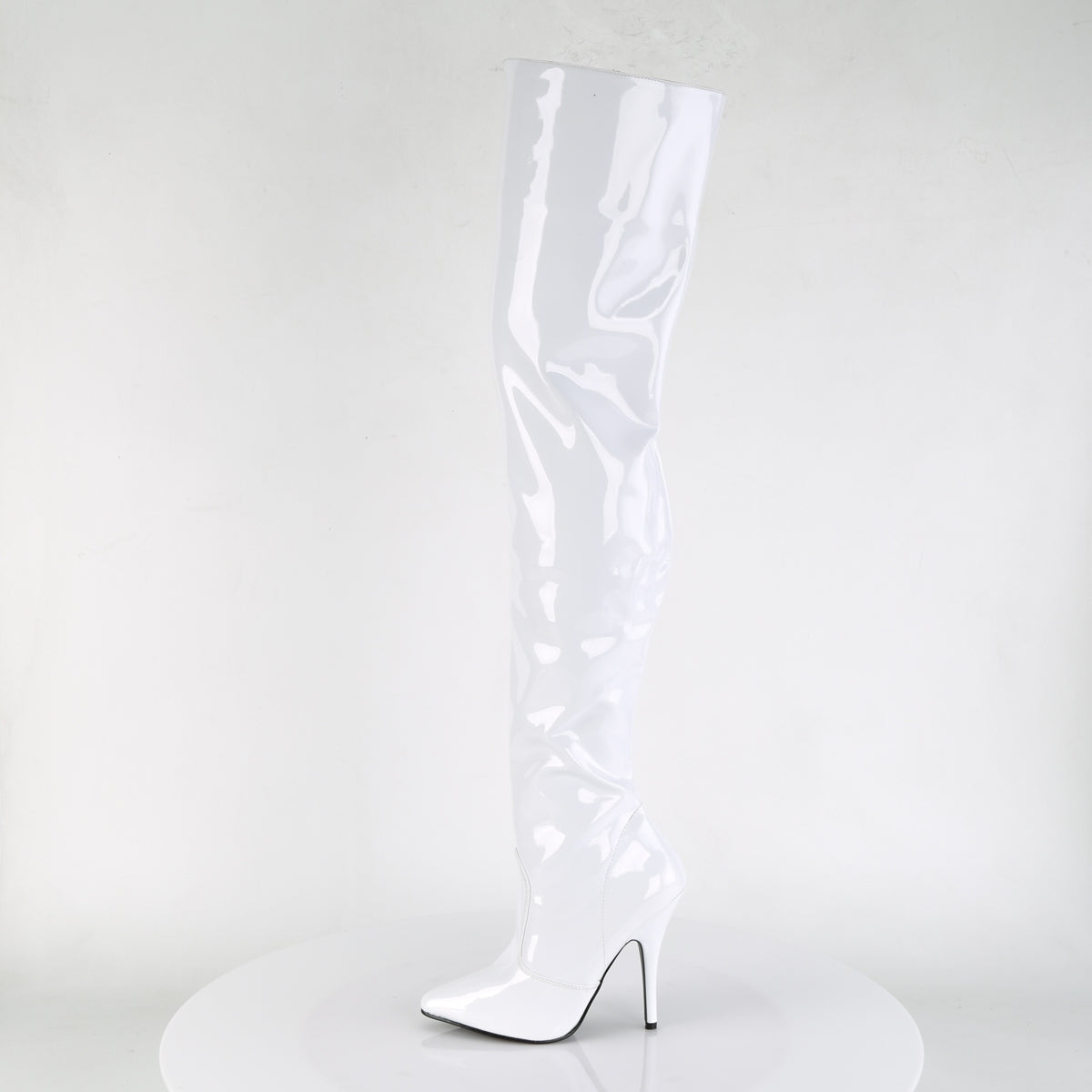 SEDUCE-3010 Pleaser White Patent Single Sole Shoes [Thigh High Boots]