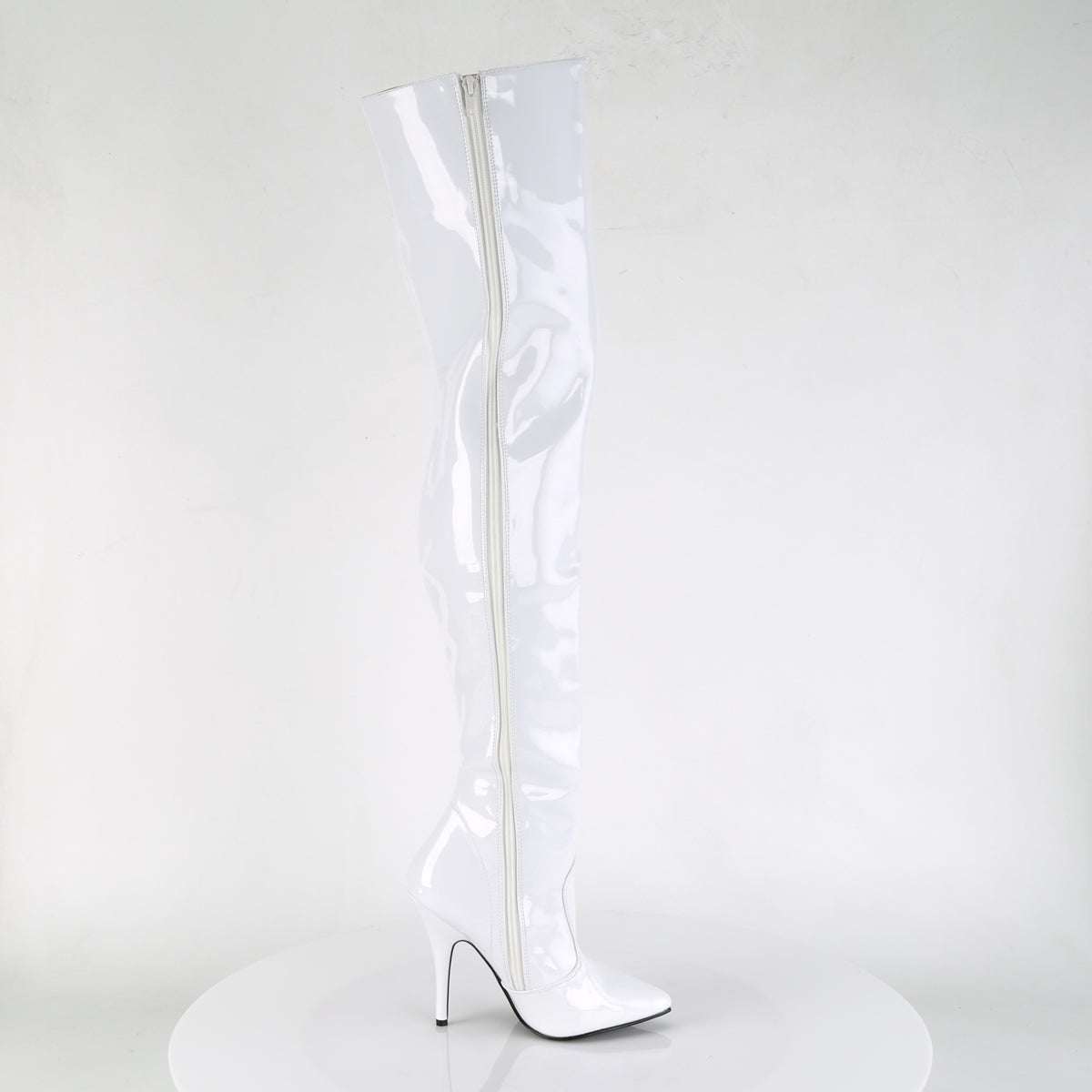 SEDUCE-3010 Pleaser White Patent Single Sole Shoes [Thigh High Boots]