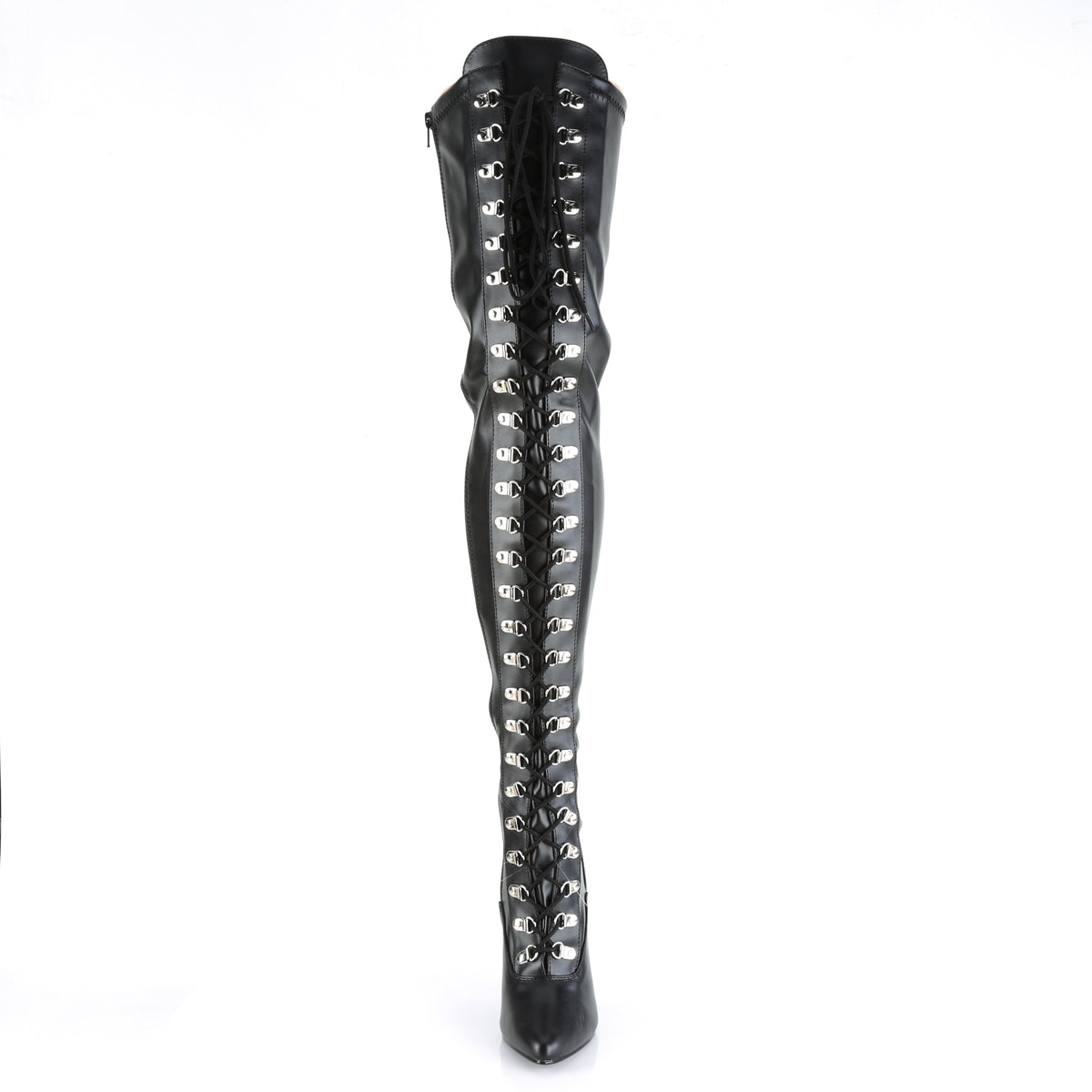 SEDUCE-3024 Pleaser Black Stretch Faux Leather Single Sole Shoes [Thigh High Boots]