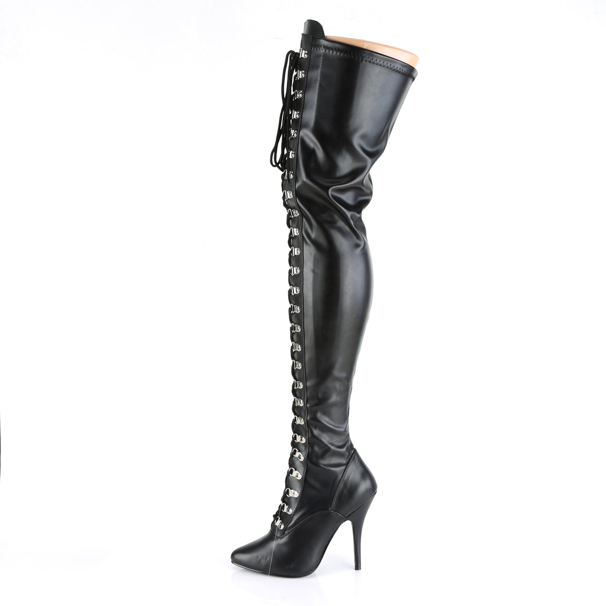 SEDUCE-3024 Pleaser Black Stretch Faux Leather Single Sole Shoes [Thigh High Boots]