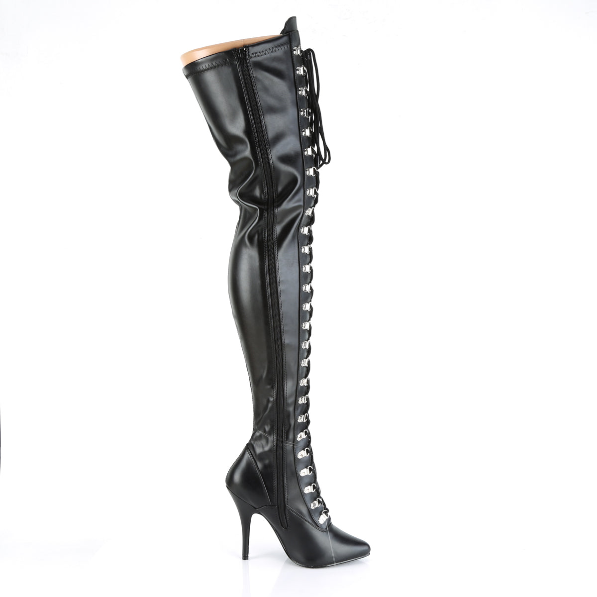 SEDUCE-3024 Pleaser Black Stretch Faux Leather Single Sole Shoes [Thigh High Boots]