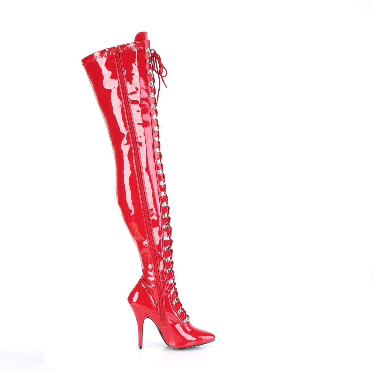 SEDUCE-3024 Pleaser Red Patent Single Sole Shoes [Thigh High Boots]