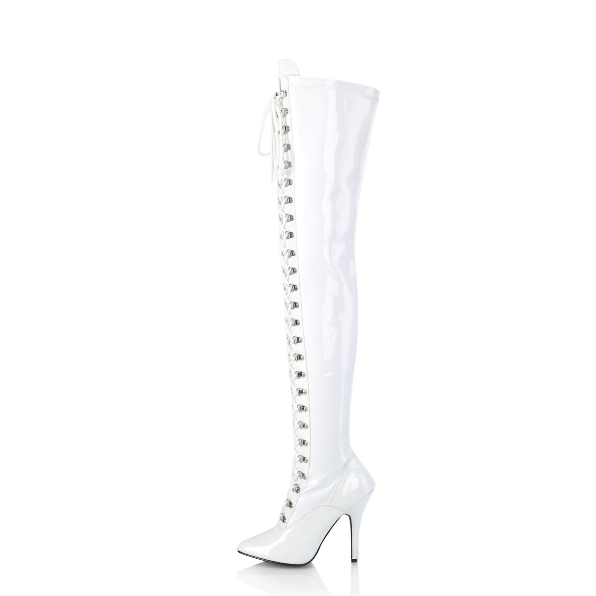 SEDUCE-3024 Pleaser White Patent Single Sole Shoes [Thigh High Boots]