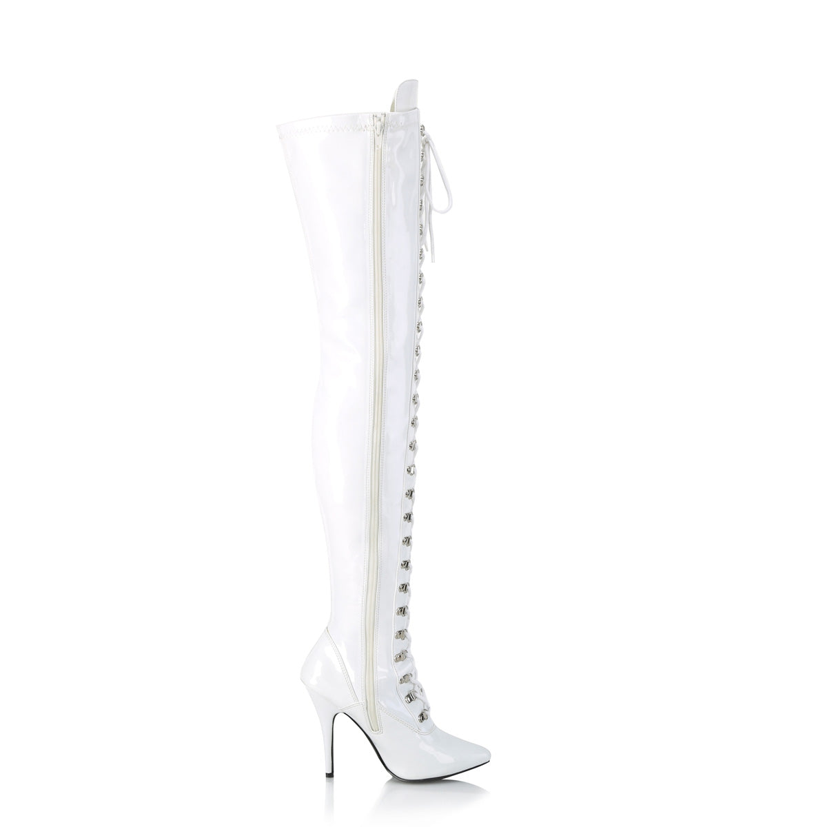 SEDUCE-3024 Pleaser White Patent Single Sole Shoes [Thigh High Boots]