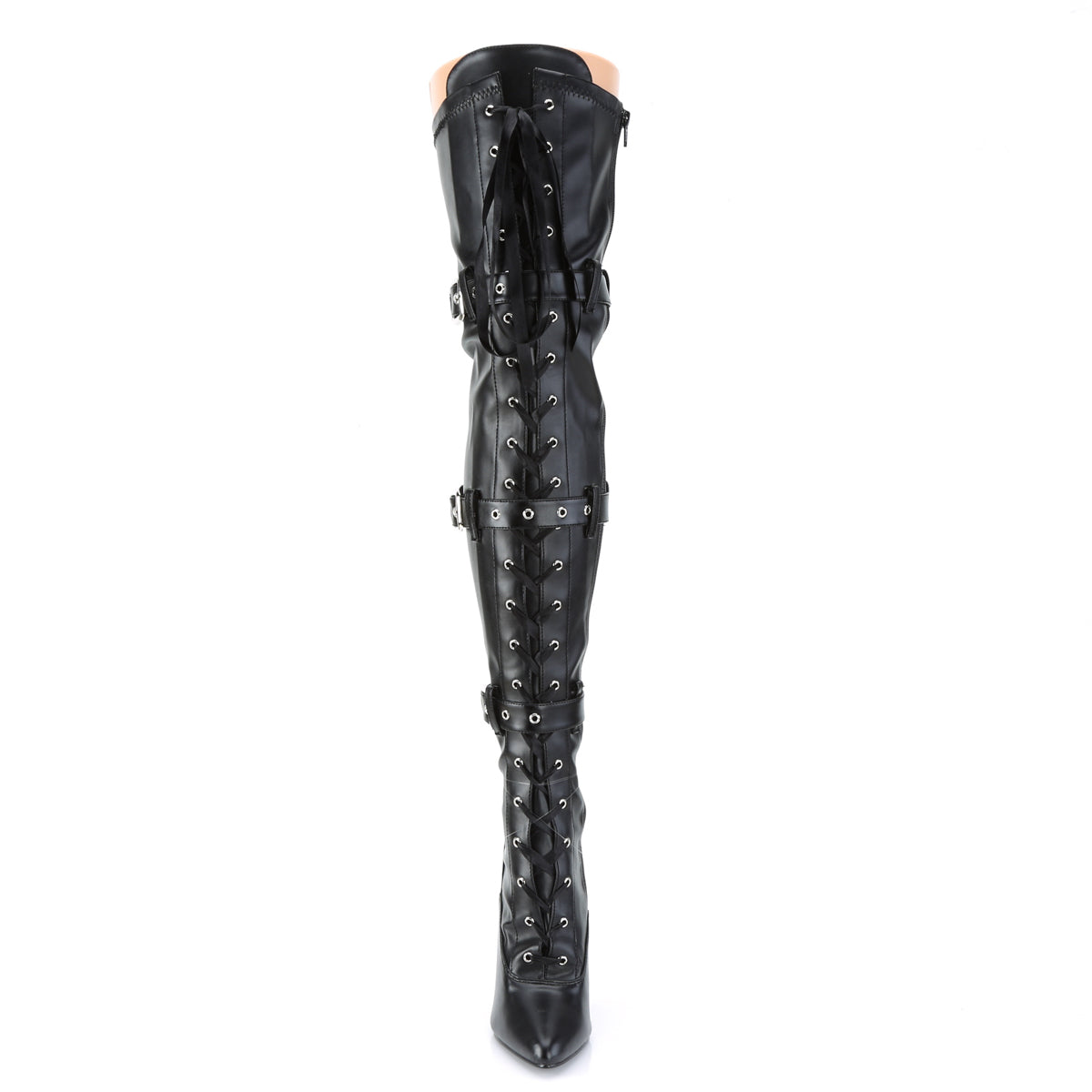 SEDUCE-3028 Pleaser Black Stretch Faux Leather Single Sole Shoes [Thigh High Boots]