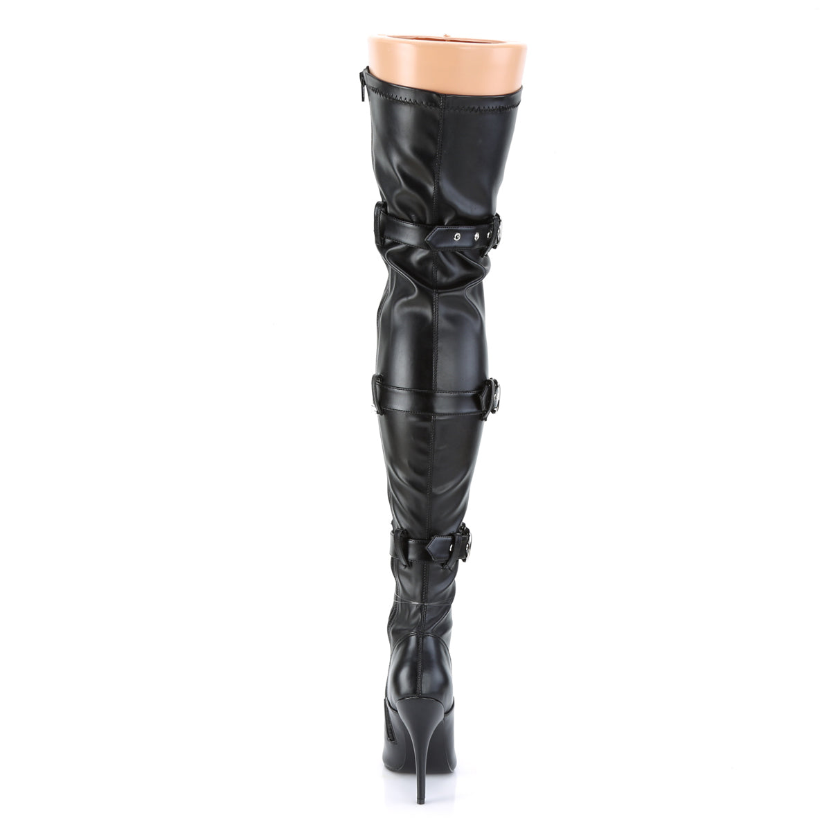 SEDUCE-3028 Pleaser Black Stretch Faux Leather Single Sole Shoes [Thigh High Boots]