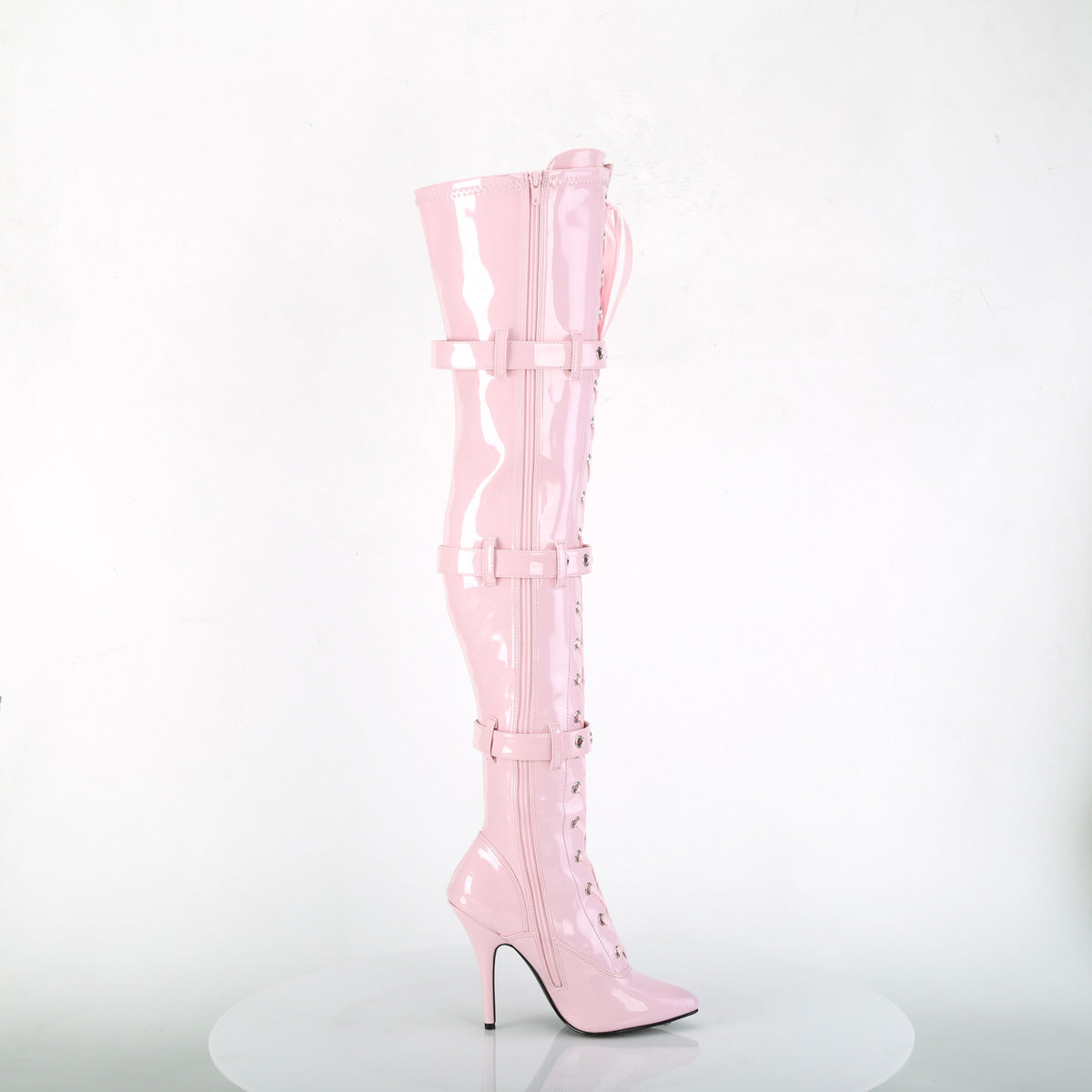 SEDUCE-3028 Pleaser B Pink Stretch Patent Single Sole Shoes [Thigh High Boots]