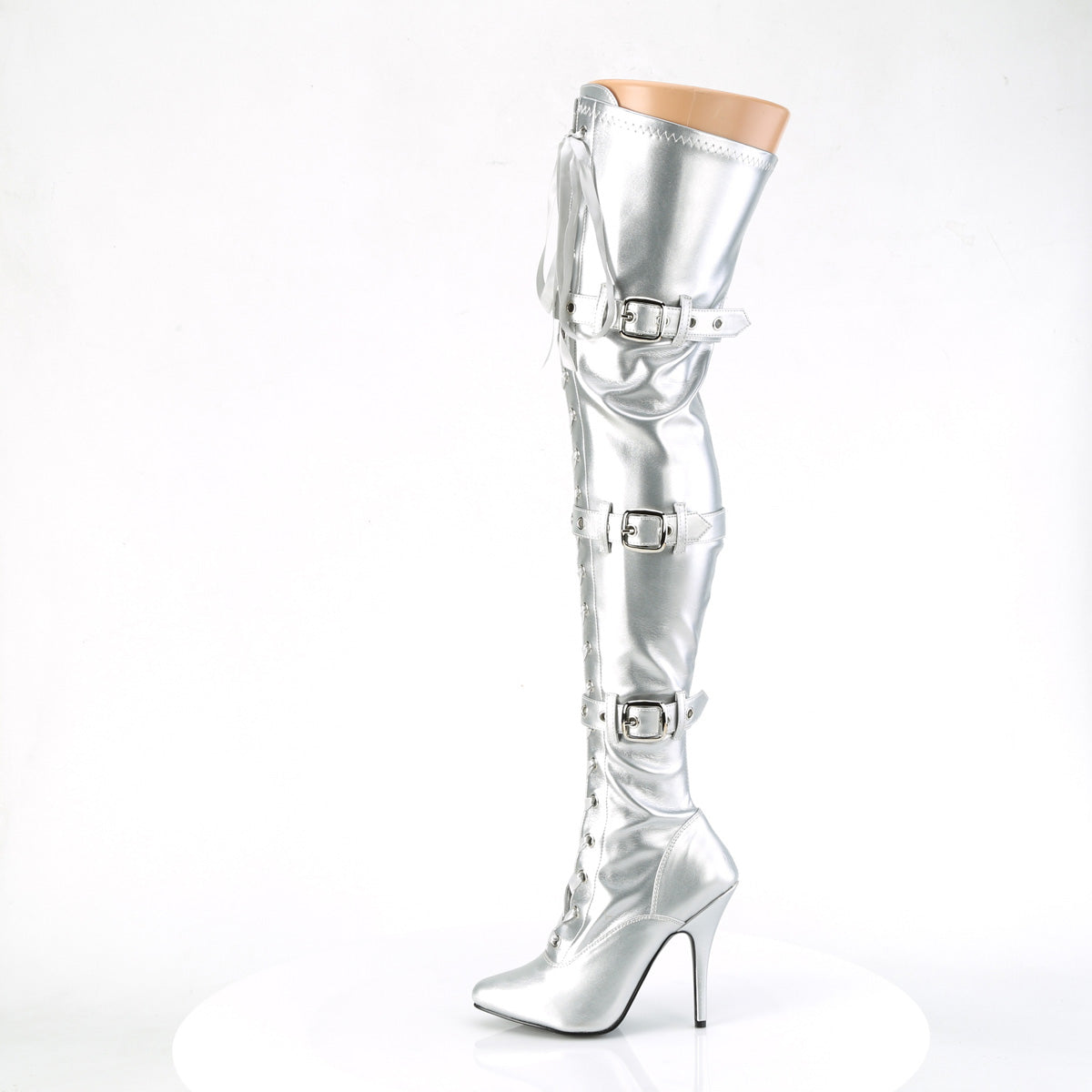 SEDUCE-3028 Pleaser Silver Stretch Metallic Pu Platform Shoes [Thigh High Boots]