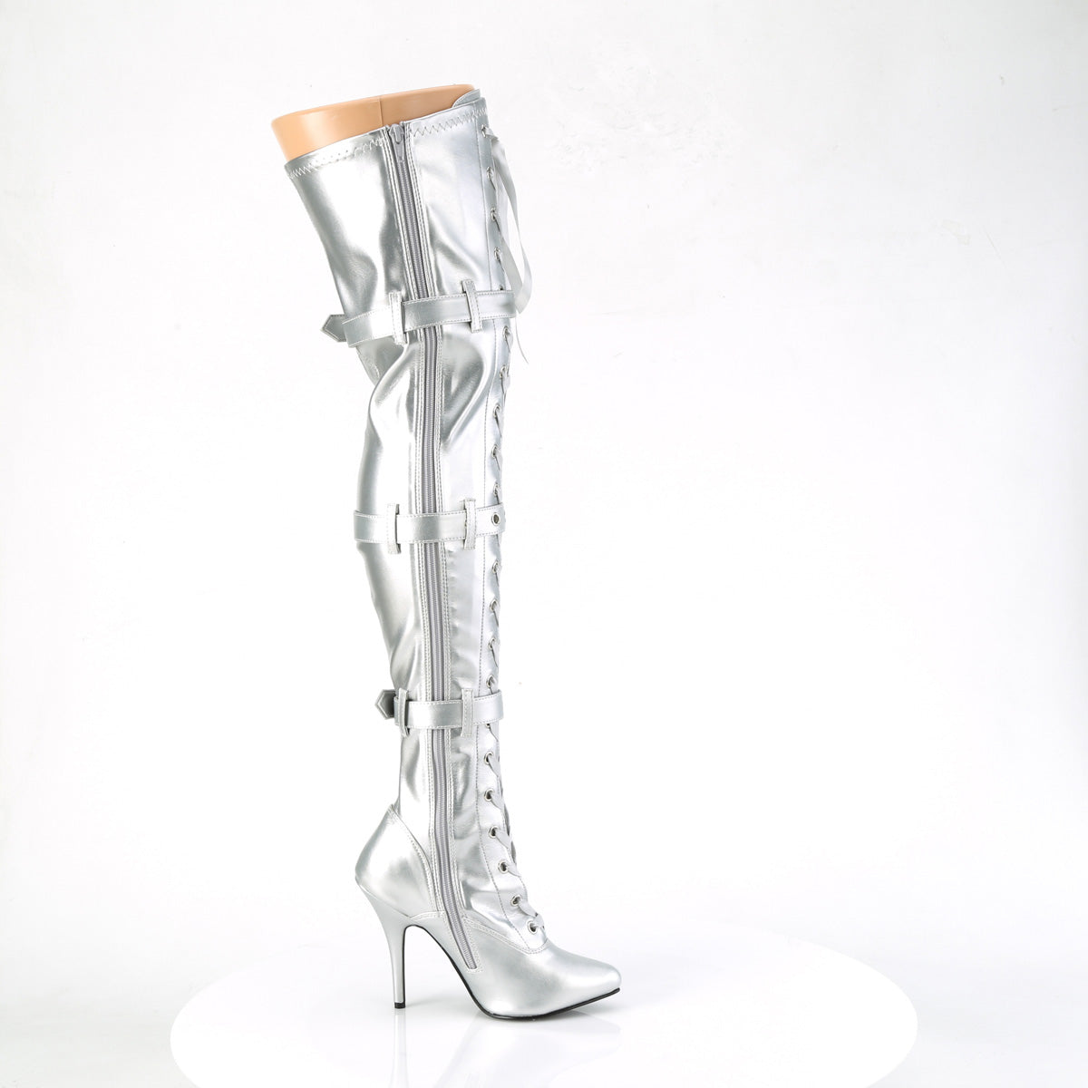 SEDUCE-3028 Pleaser Silver Stretch Metallic Pu Platform Shoes [Thigh High Boots]