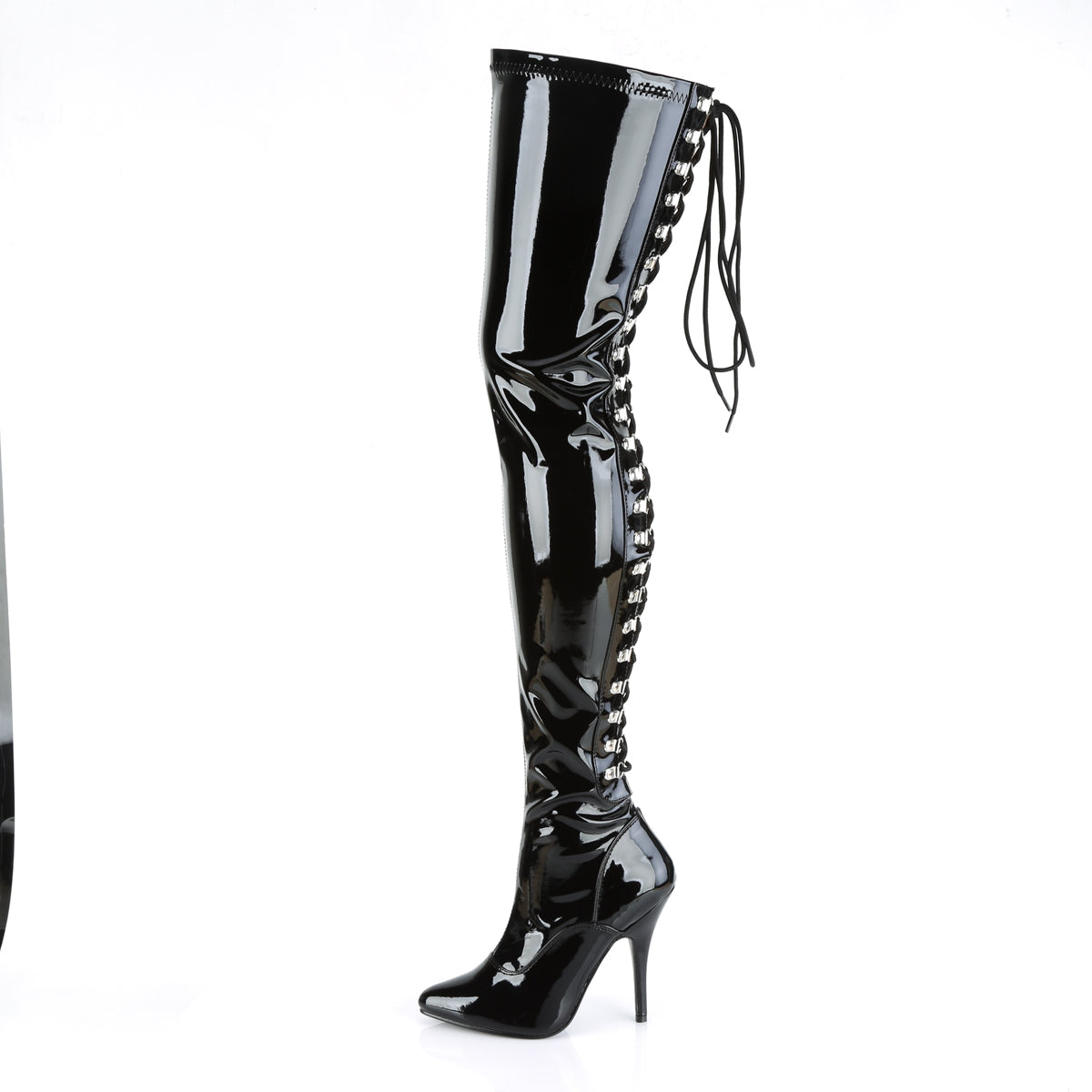 SEDUCE-3063 Pleaser Black Stretch Patent Single Sole Shoes [Thigh High Boots]