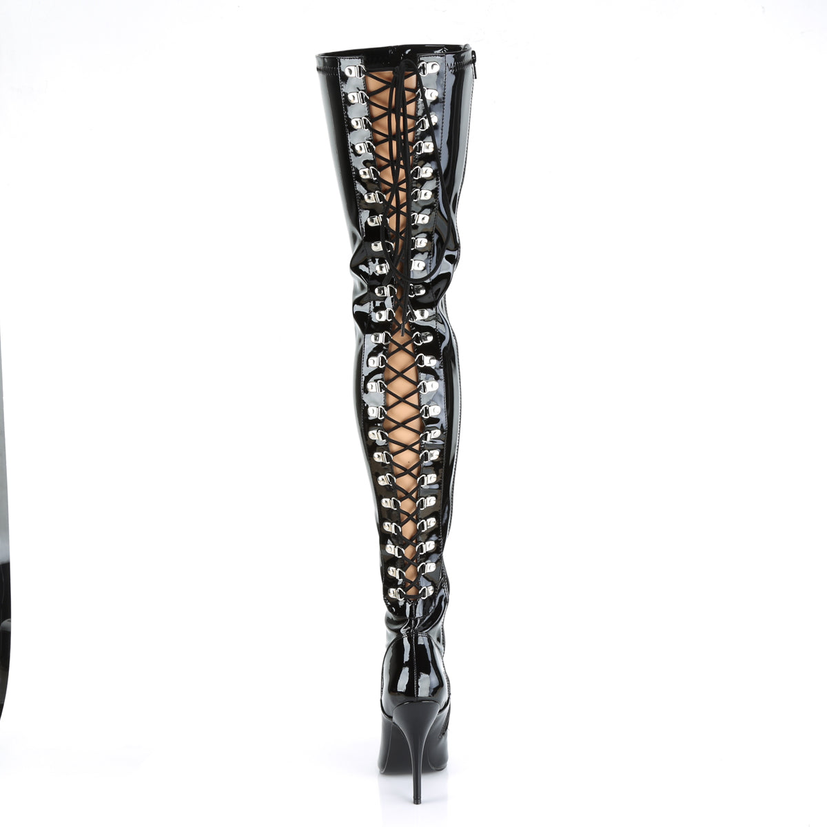 SEDUCE-3063 Pleaser Black Stretch Patent Single Sole Shoes [Thigh High Boots]