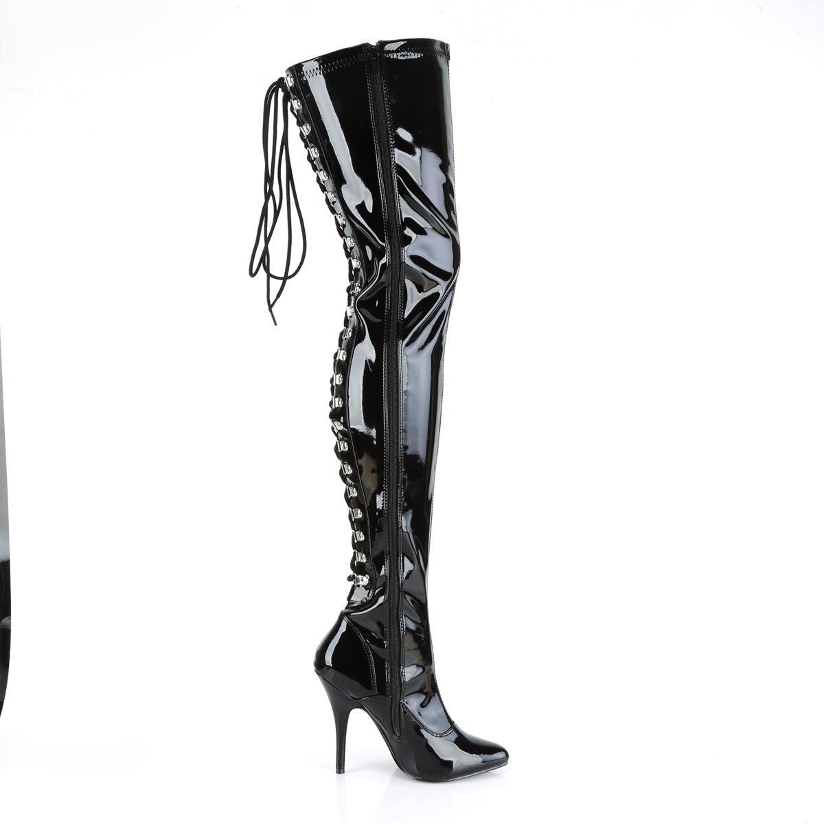 SEDUCE-3063 Pleaser Black Stretch Patent Single Sole Shoes [Thigh High Boots]