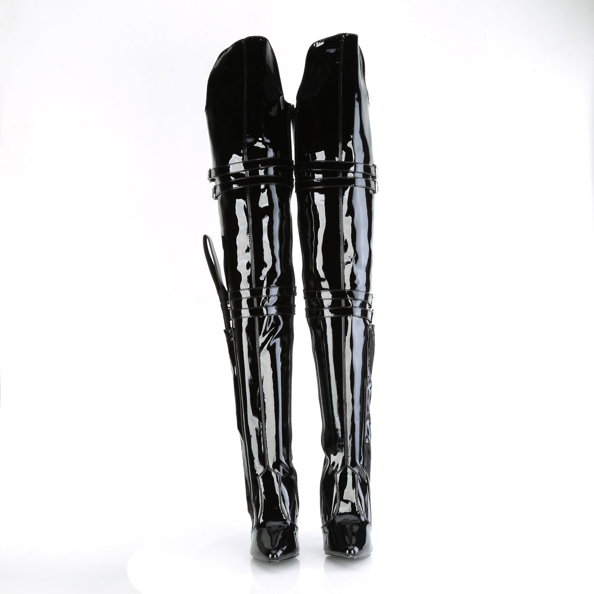 SEDUCE-3080 Pleaser Black Stretch Patent Single Sole Shoes [Thigh High Boots]