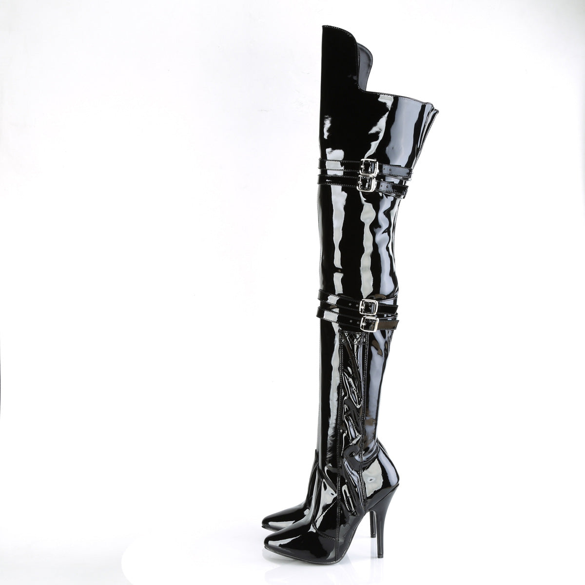 SEDUCE-3080 Pleaser Black Stretch Patent Single Sole Shoes [Thigh High Boots]