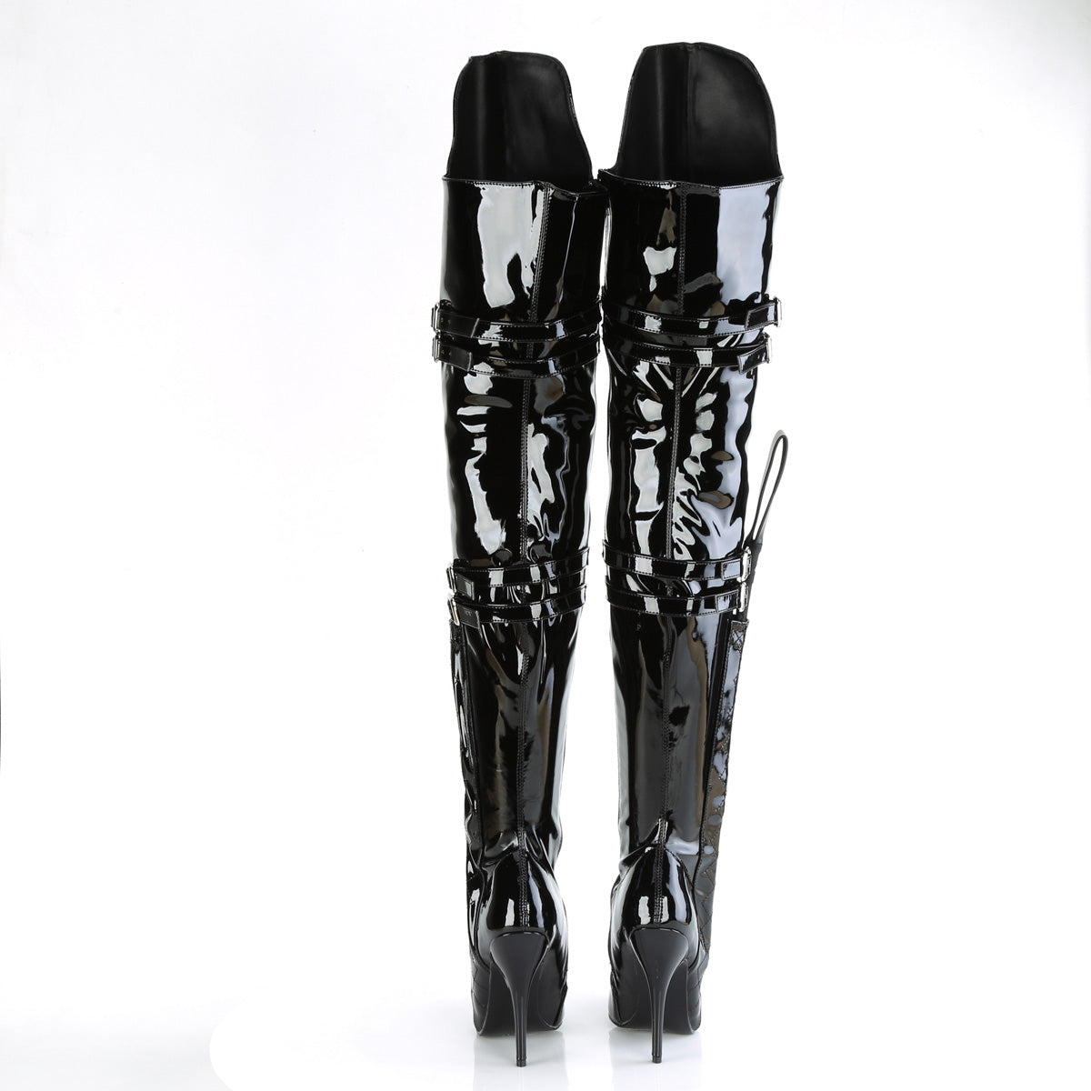 SEDUCE-3080 Pleaser Black Stretch Patent Single Sole Shoes [Thigh High Boots]