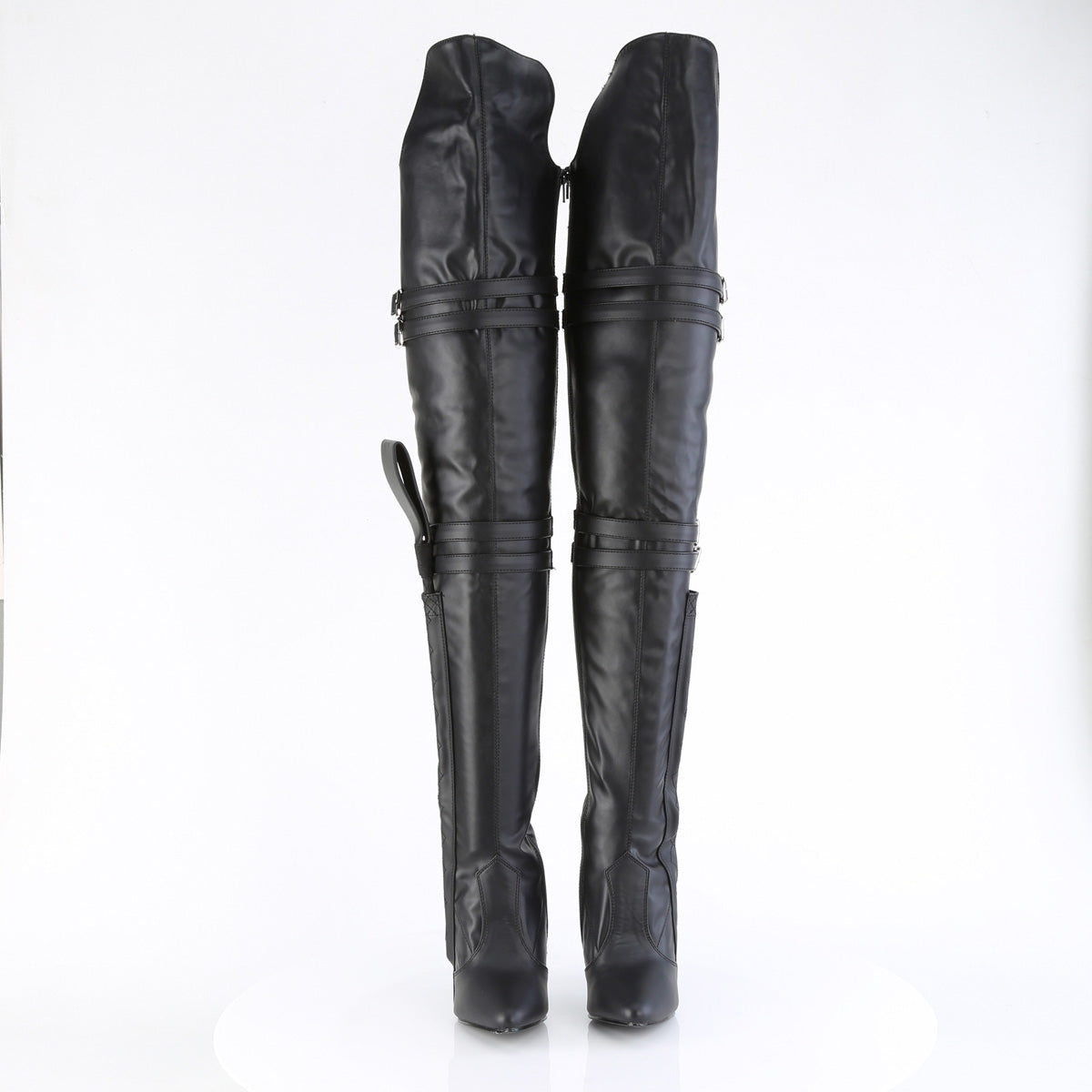 SEDUCE-3080 Pleaser Black Stretch Faux Leather Single Sole Shoes [Thigh High Boots]