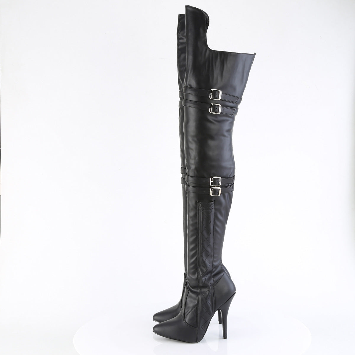 SEDUCE-3080 Pleaser Black Stretch Faux Leather Single Sole Shoes [Thigh High Boots]