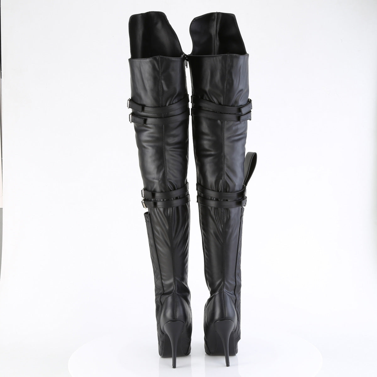 SEDUCE-3080 Pleaser Black Stretch Faux Leather Single Sole Shoes [Thigh High Boots]