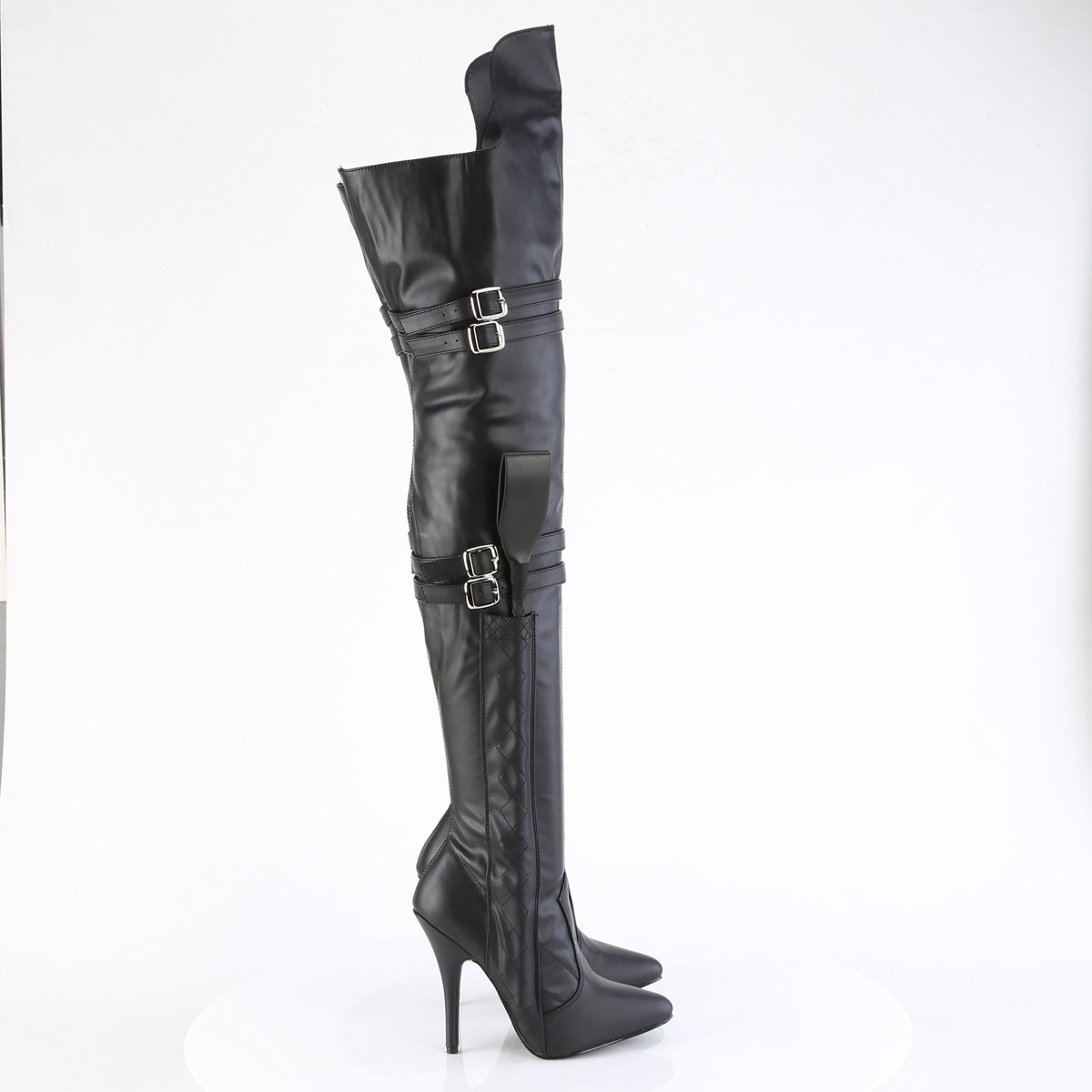 SEDUCE-3080 Pleaser Black Stretch Faux Leather Single Sole Shoes [Thigh High Boots]